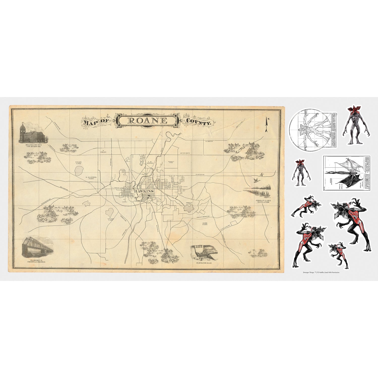 RoomMates Stranger Things Dry Erase Hawkins Map Peel &#x26; Stick Giant Wall Decals