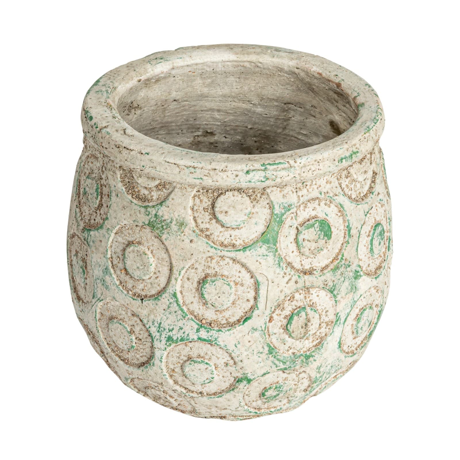 Hello Honey® 6.5" Green Debossed Circles Terra Cotta Planter
