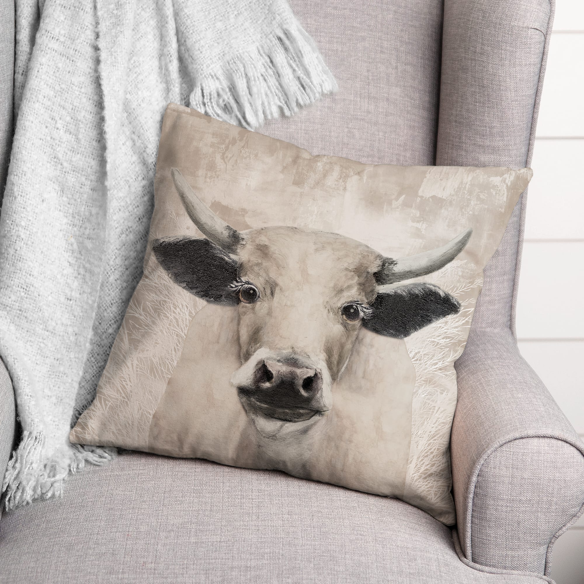 Creamy Tonal Cow 18" x 18" Throw Pillow