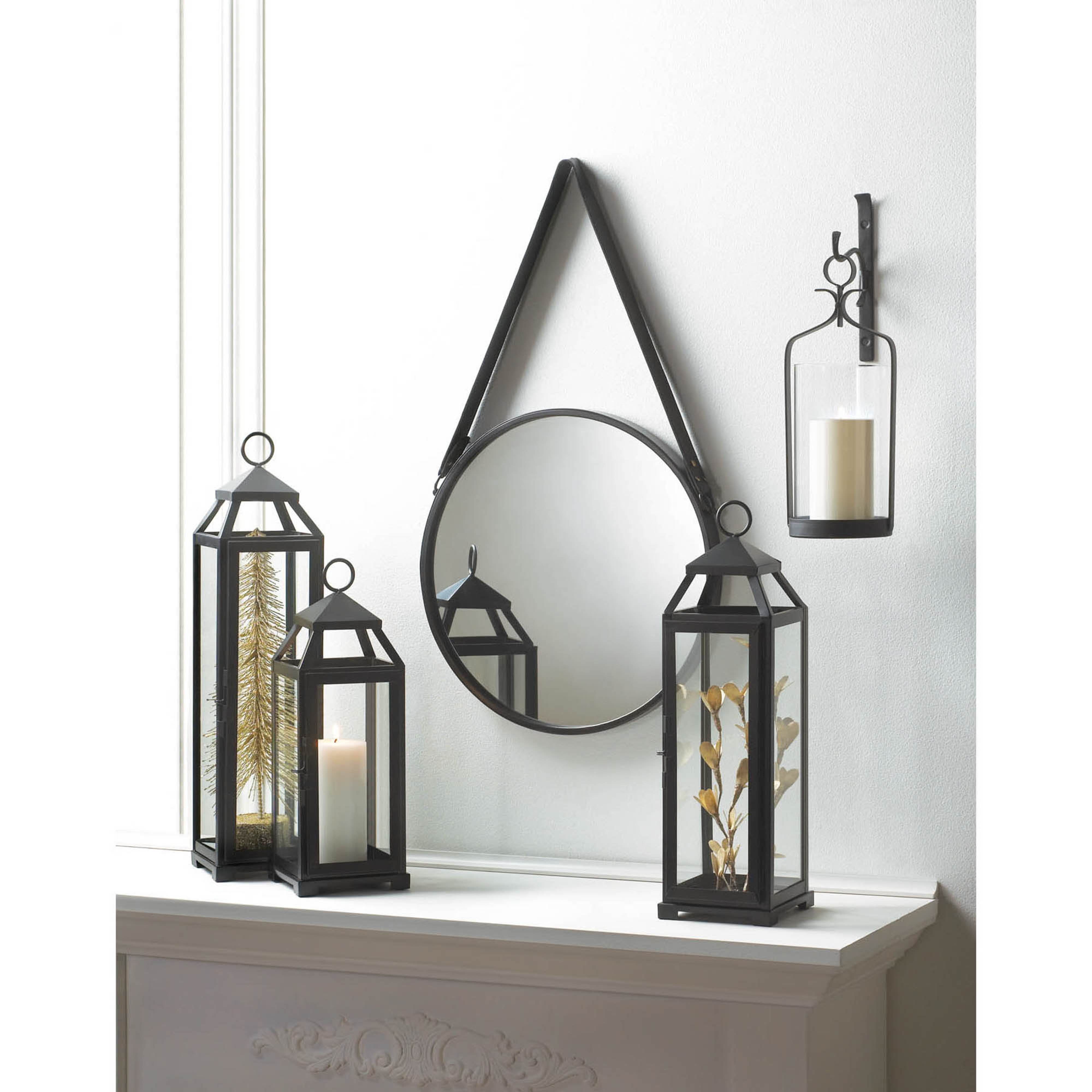 Hanging Mirror with Faux Leather Strap
