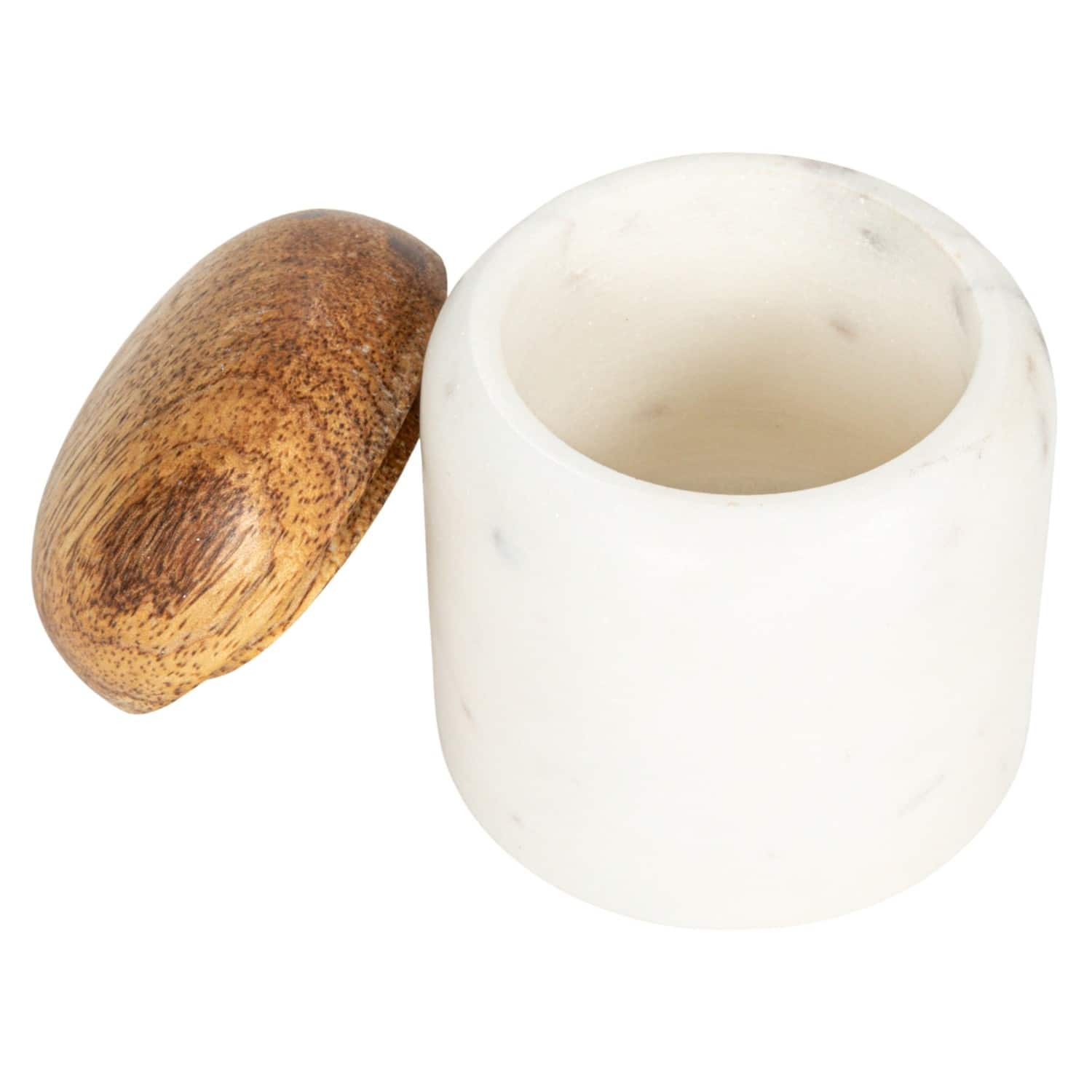 3.25&#x22; White Marble &#x26; Mango Wood Pinch Pot with Lid