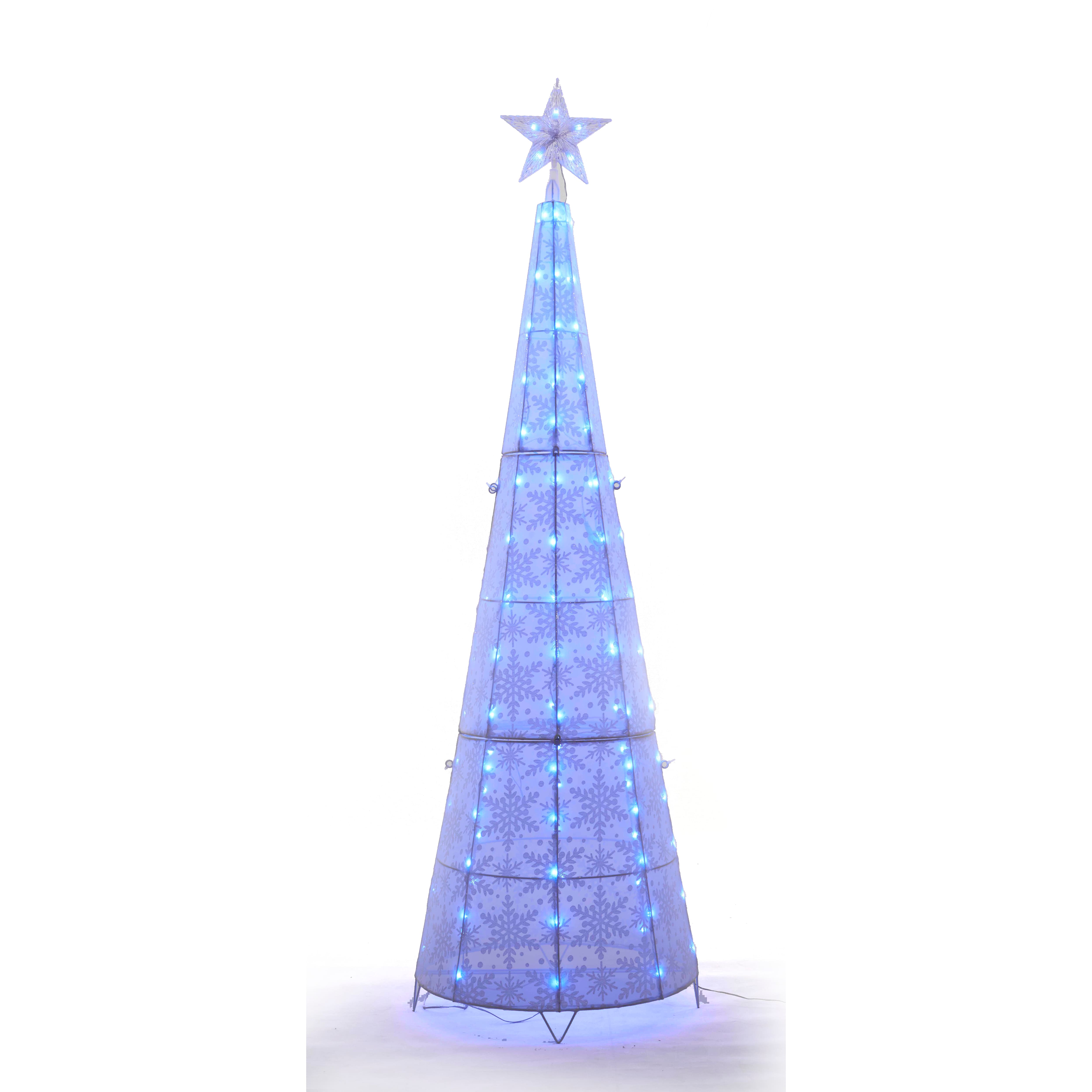 72&#x27;&#x27; Color Changing LED Glittering Snowflake Cone Tree Sculpture