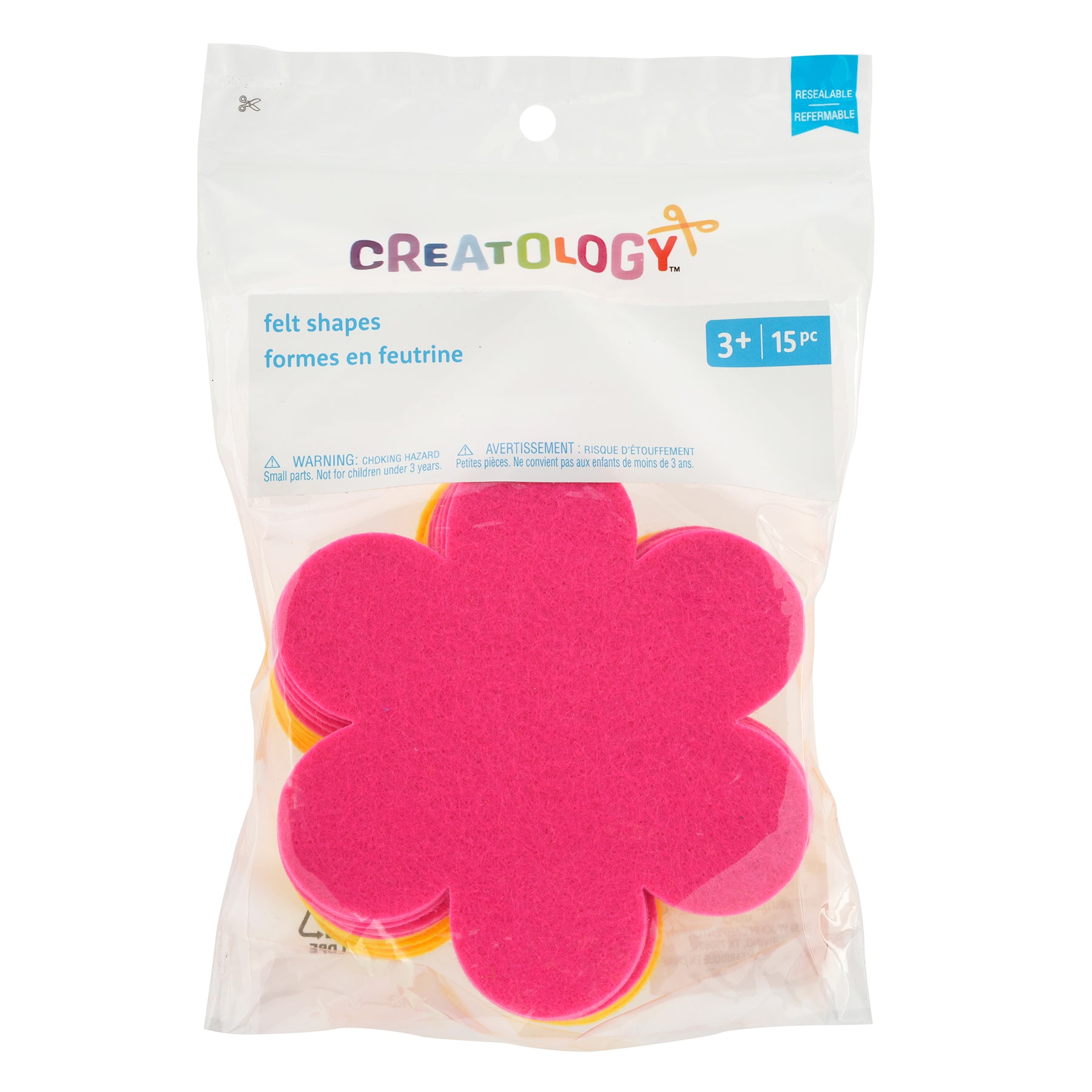 12 Packs: 15 ct. (180 total) Pink &#x26; Yellow Flower Felt Shapes by Creatology&#x2122;