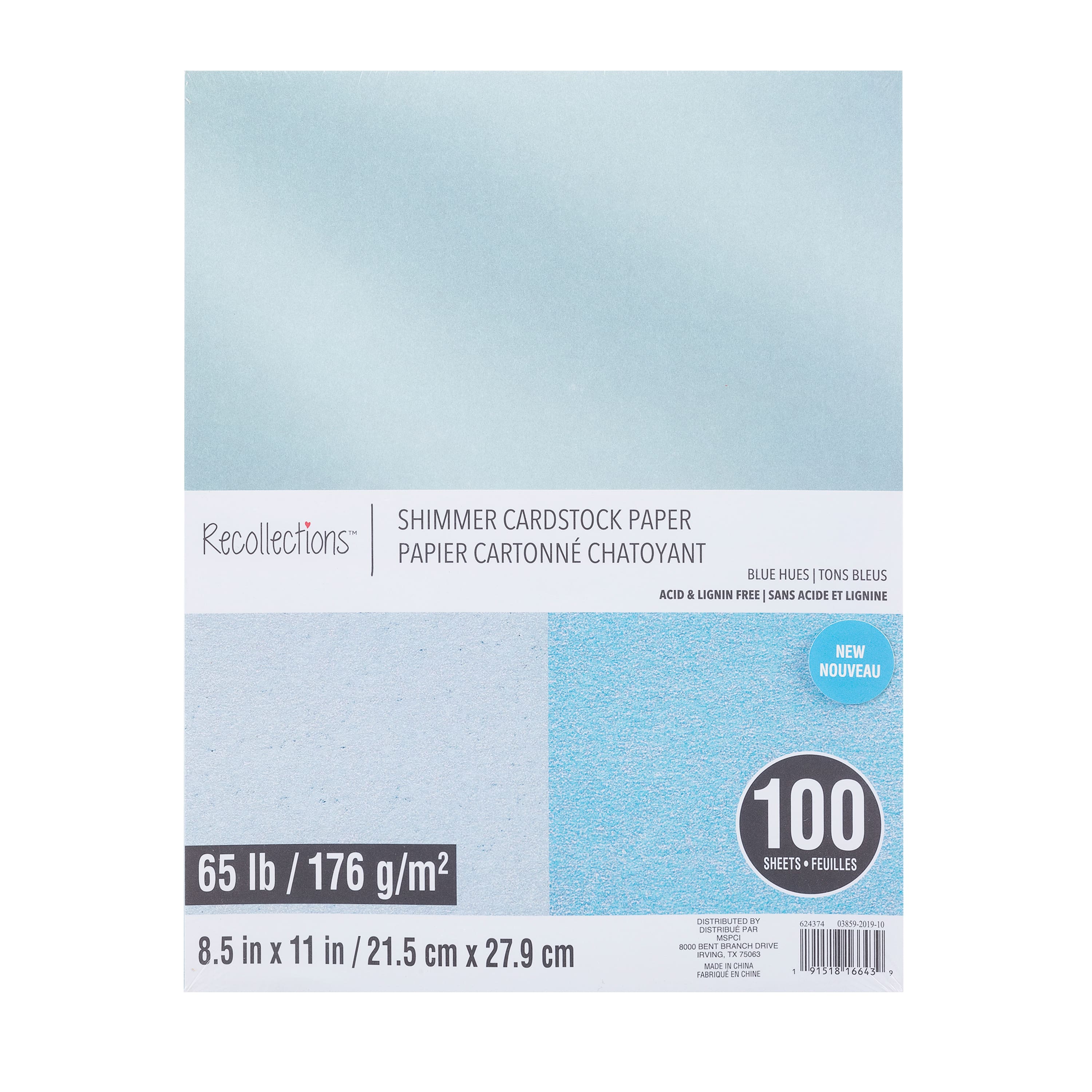 Recollections 8.5 x 11 100 Sheets Blue Hues Shimmer Cardstock Paper - Each