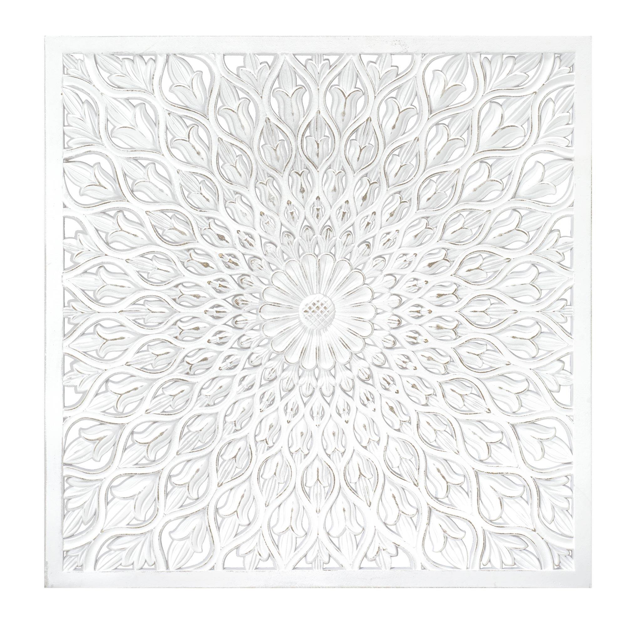 American Art D&#xE9;cor&#x2122; 31.5&#x22; Floral Mandala White Square Framed Medallion Boho Wall Art