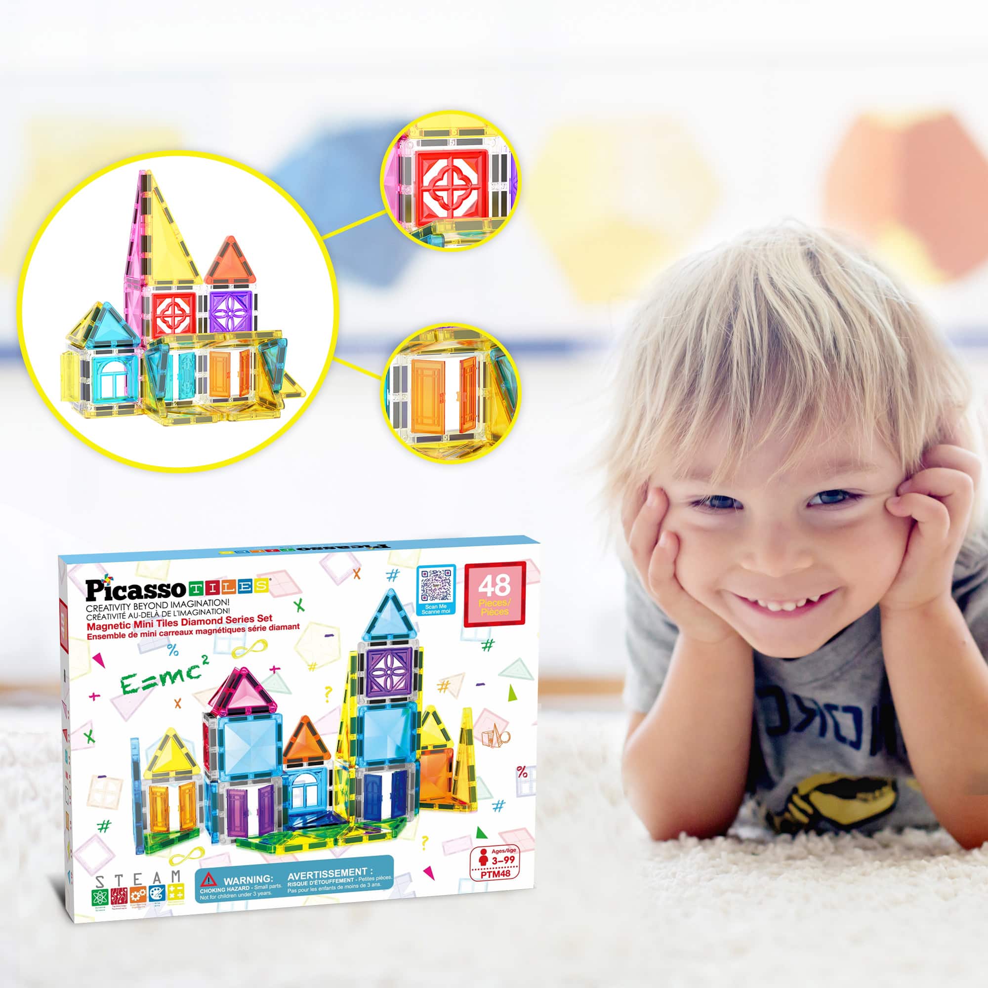 PicassoTiles&#xAE; 48-Piece Mini Diamond Magnetic Tiles Series Set