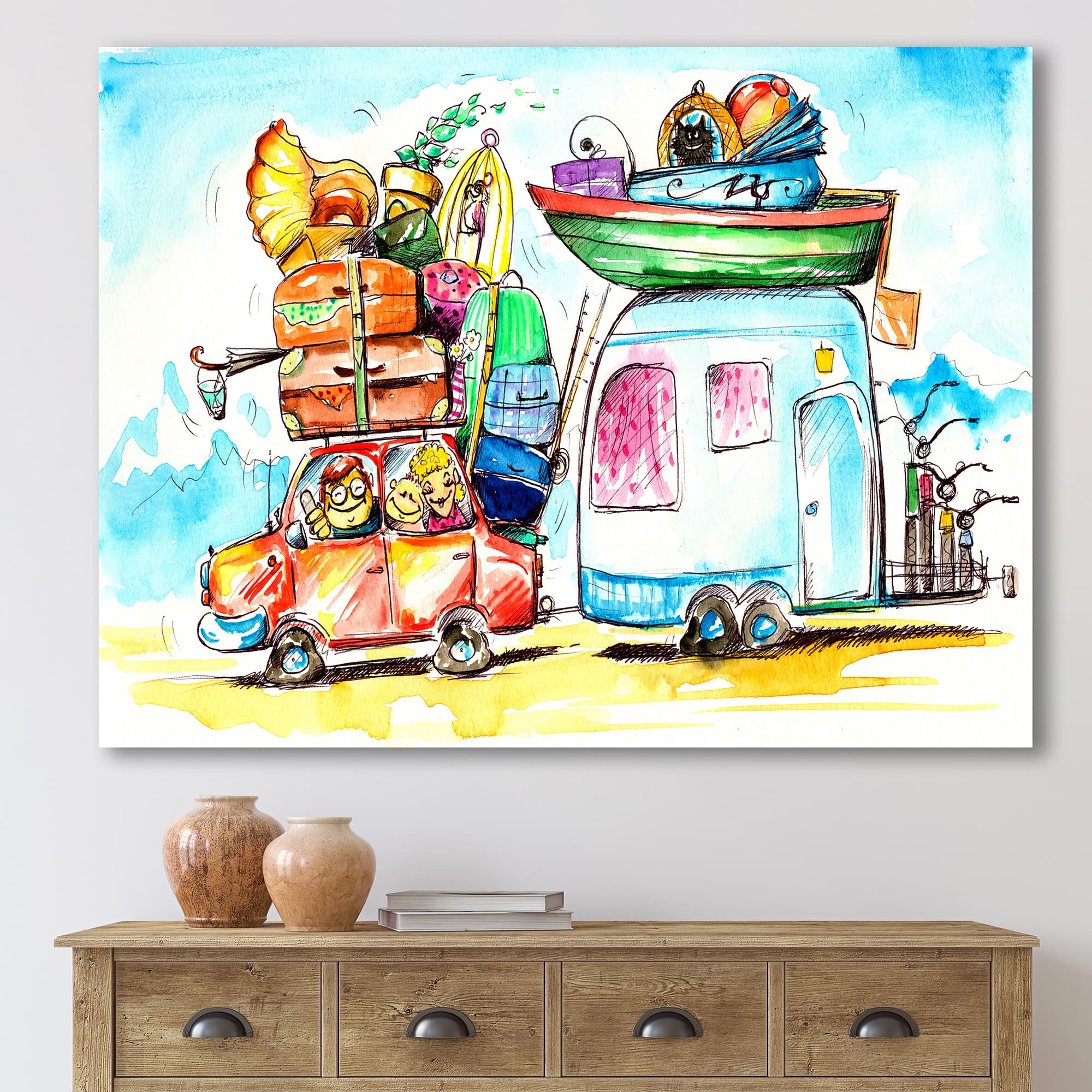 Designart - Family Travel With Caravans - Farmhouse Canvas Wall Art Print