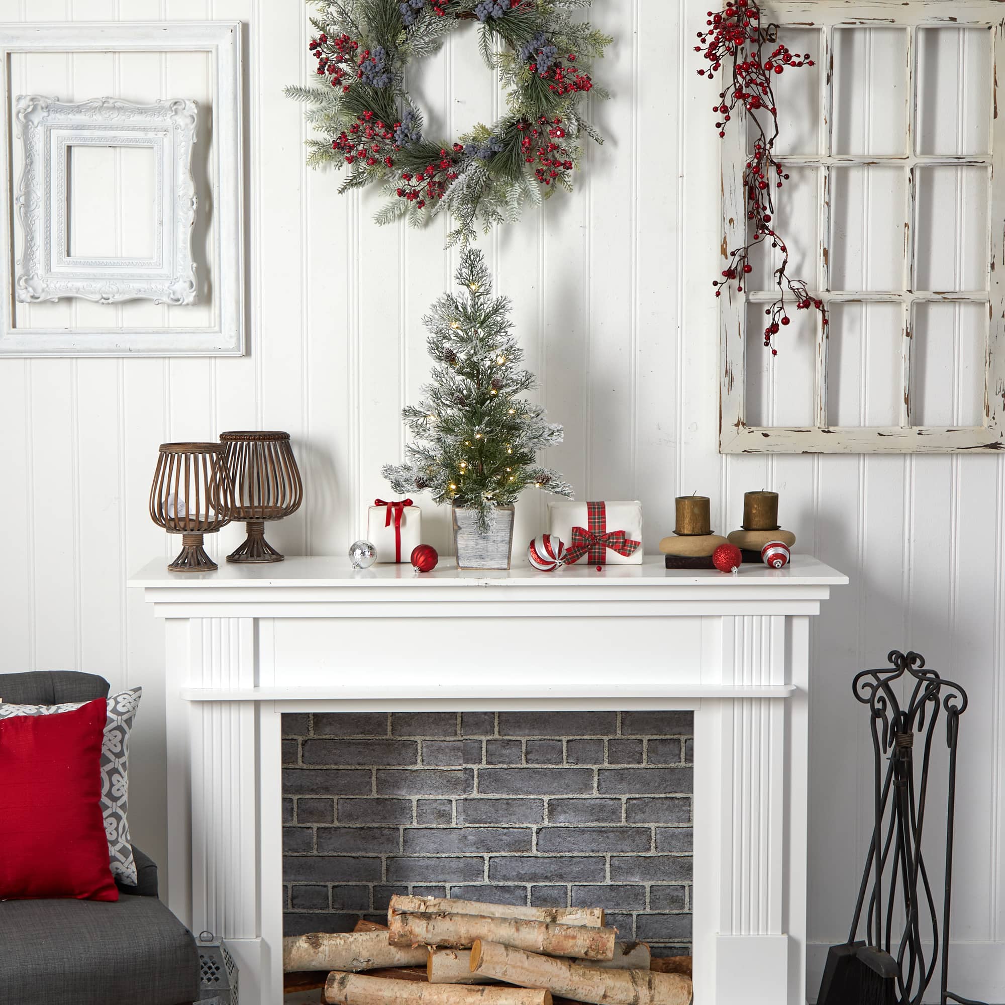 2ft. Pre-Lit Frosted Artificial Christmas Tree in Decorative Planter, Clear Lights