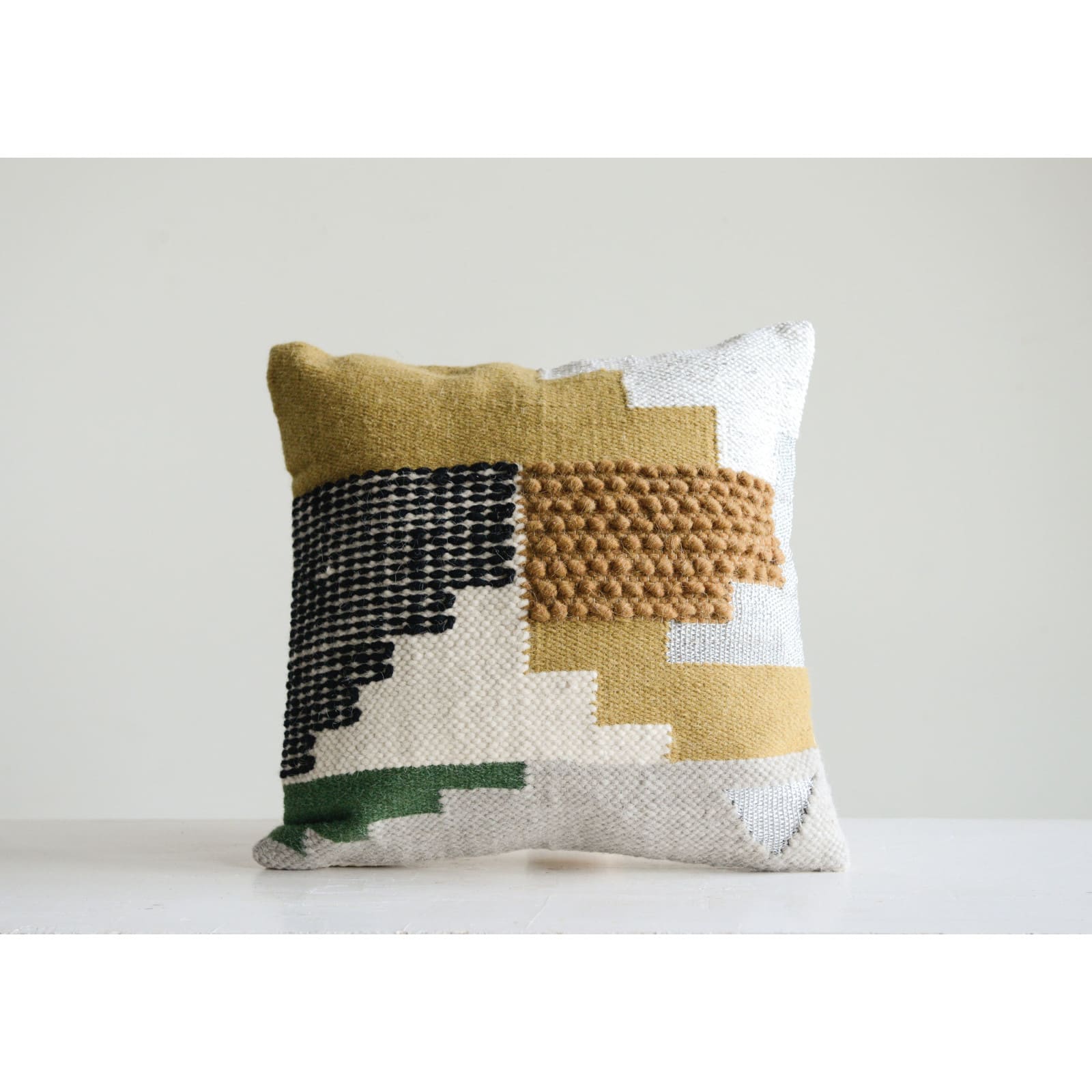 Hello Honey® Yellow, Green & Black Accents Handwoven Wool Kilim Pillow