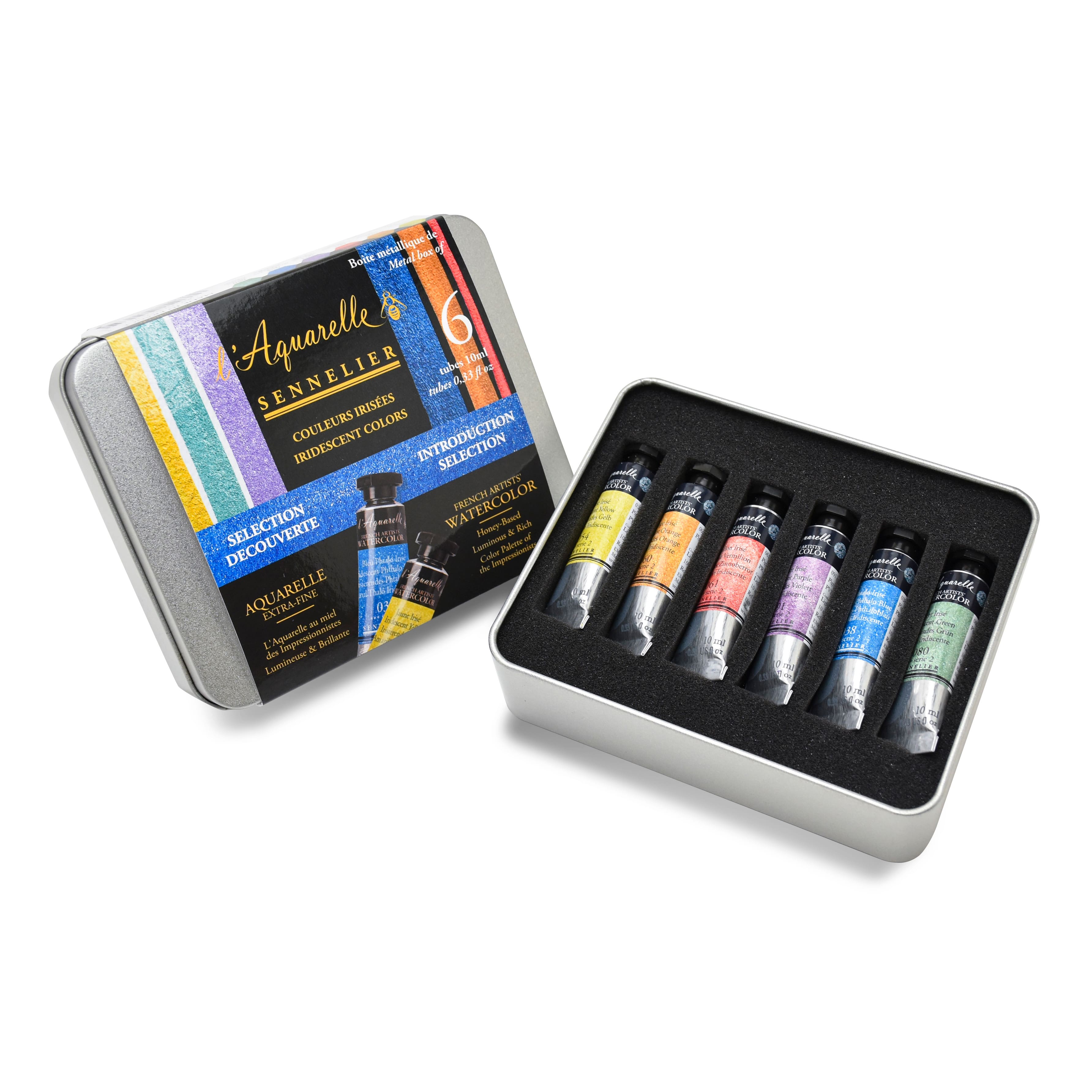Sennelier French Artists&#x27; 6-Color Iridescent Watercolor Introduction Tin Set