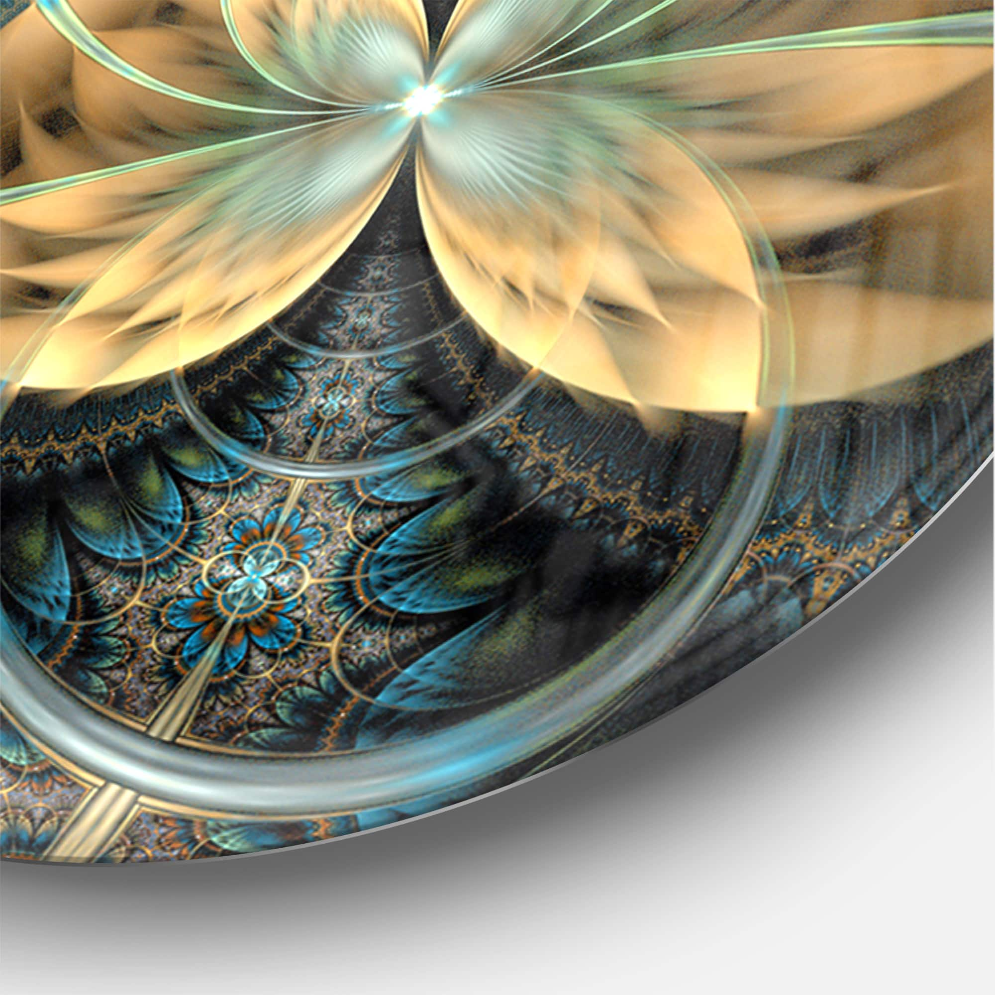 Designart Symmetrical Blue Gold Fractal Flower Modern Wall Clock