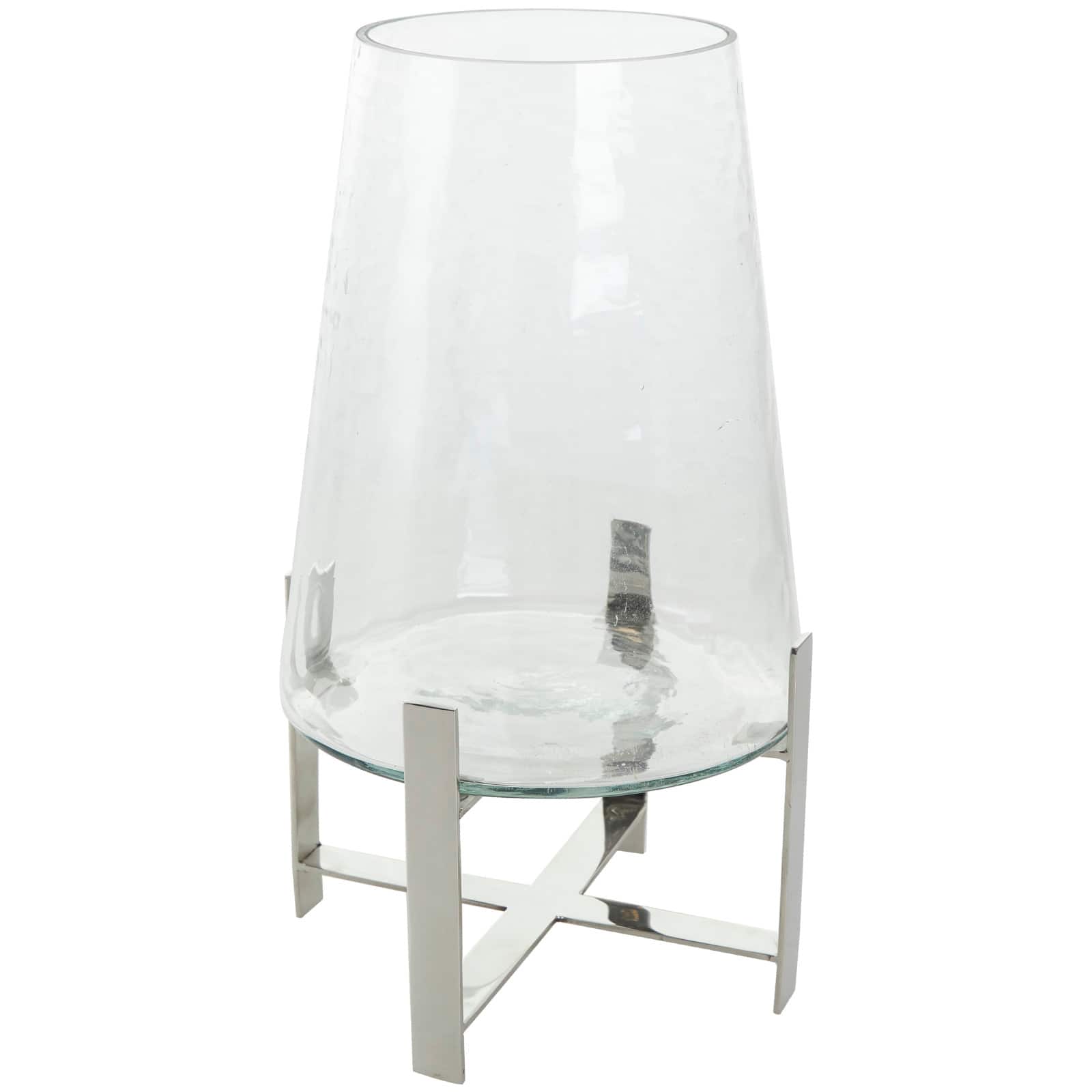 14" Clear Glass & Stainless Steel Hurricane Candle Holder