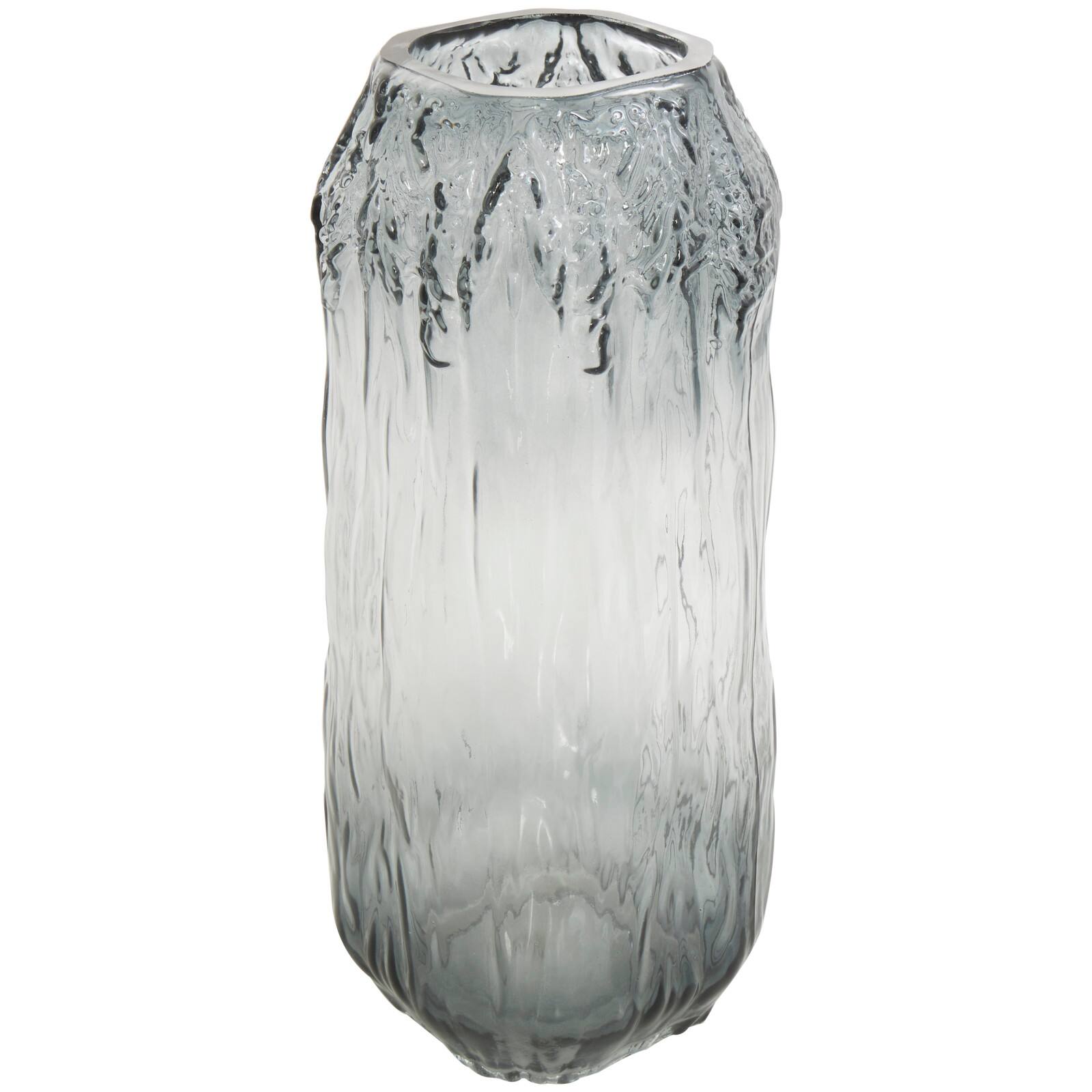 11" Gray & Clear Textured Rectangular Ombre Glass Vase