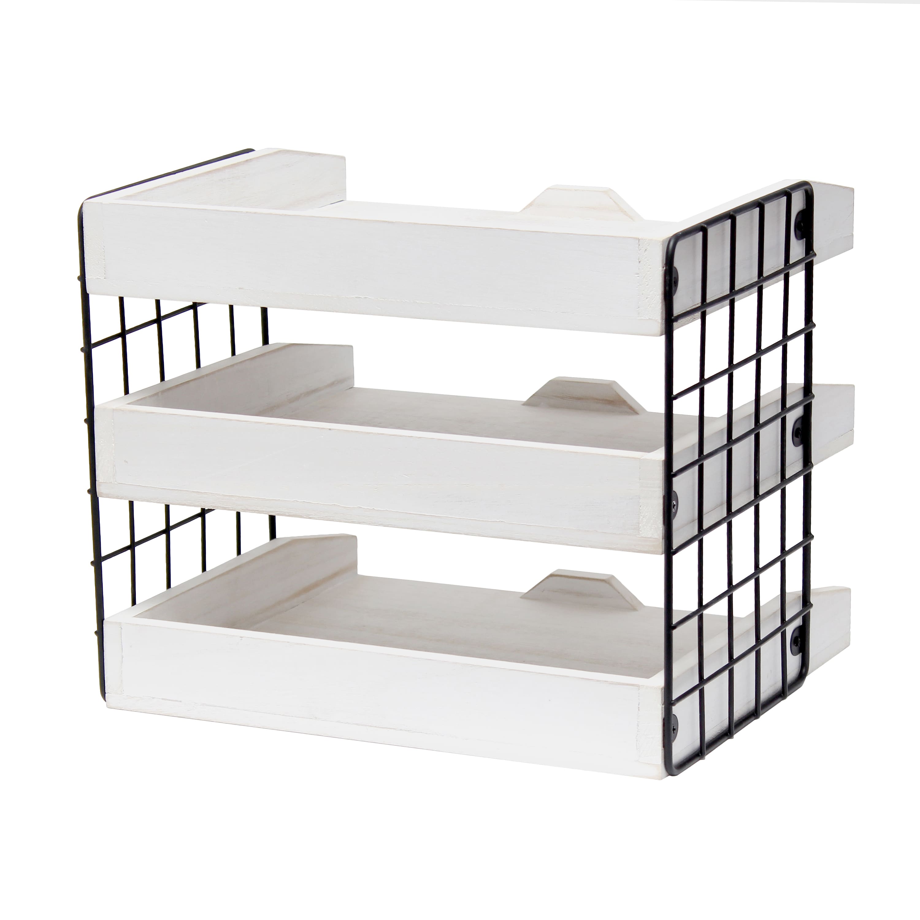 Elegant Designs Whitewash Wood Desk Organizer Letter Tray with 3 Shelves