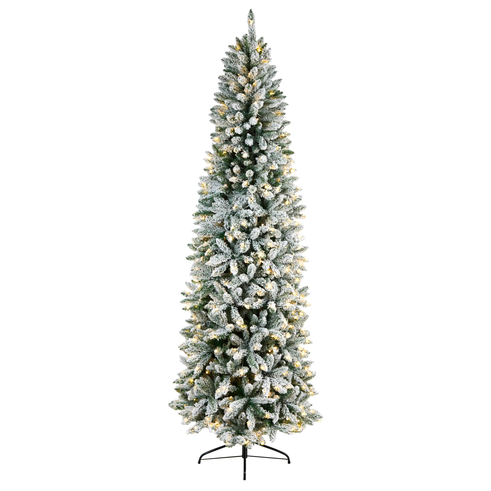 8ft. Pre-Lit Slim Flocked Montreal Fir Artificial Christmas Tree, White LED Lights
