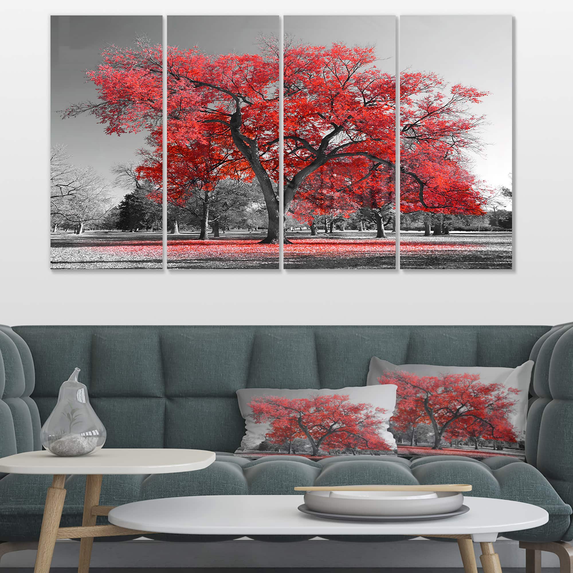 Designart - Big Red Tree on Foggy Day