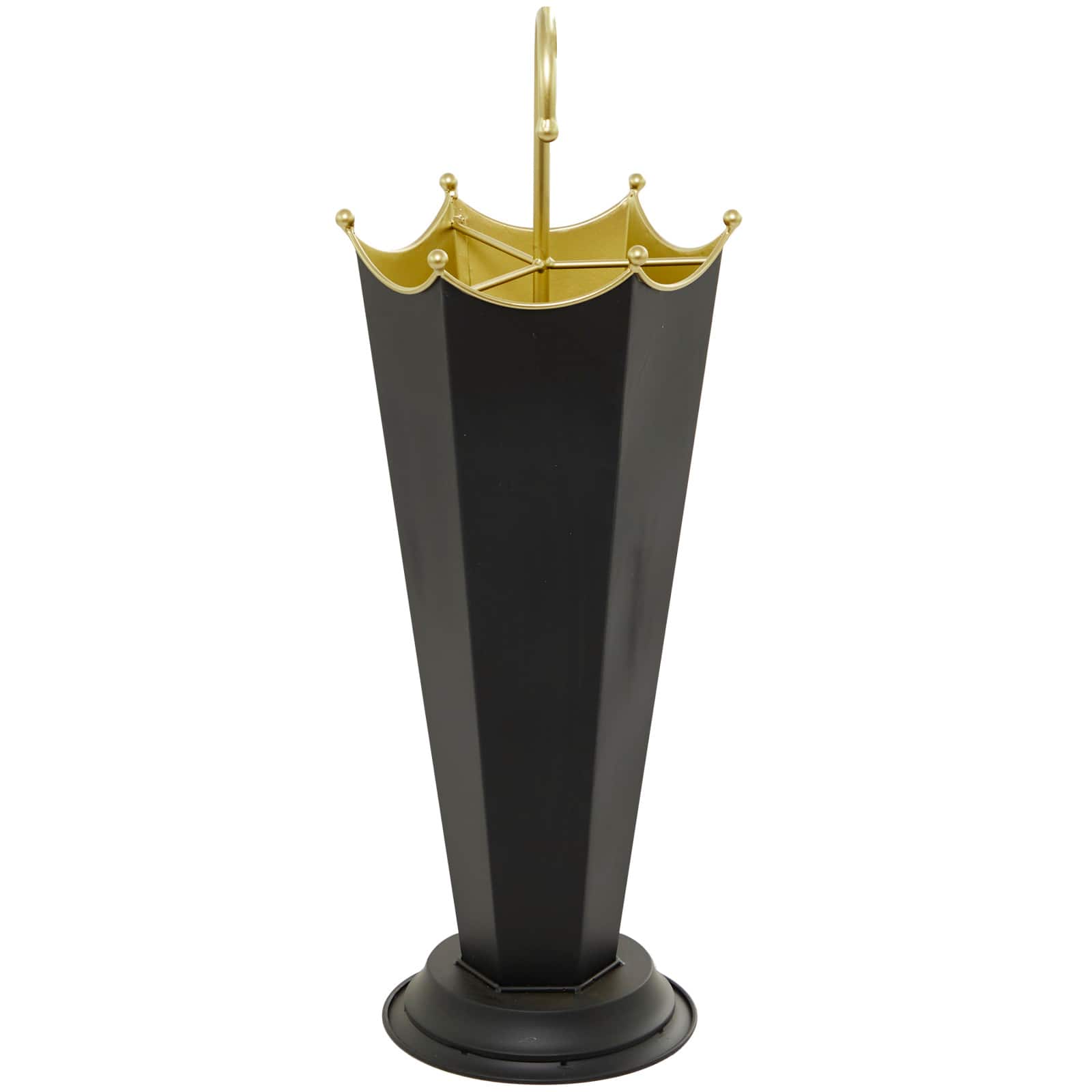 Black Metal Abstract Umbrella Stand with Gold Handle 10&#x22; x 9&#x22; x 27&#x22;