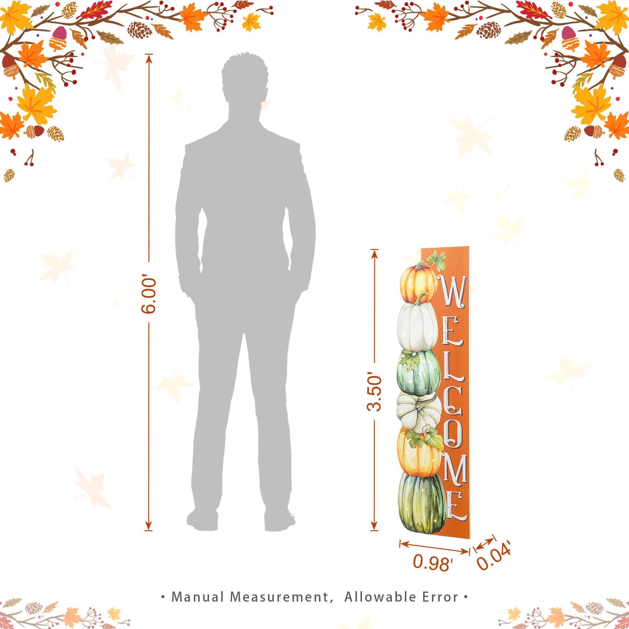 Glitzhome® 42" Lighted Fall Wood Stacked Pumpkins Welcome Porch Sign with Timer