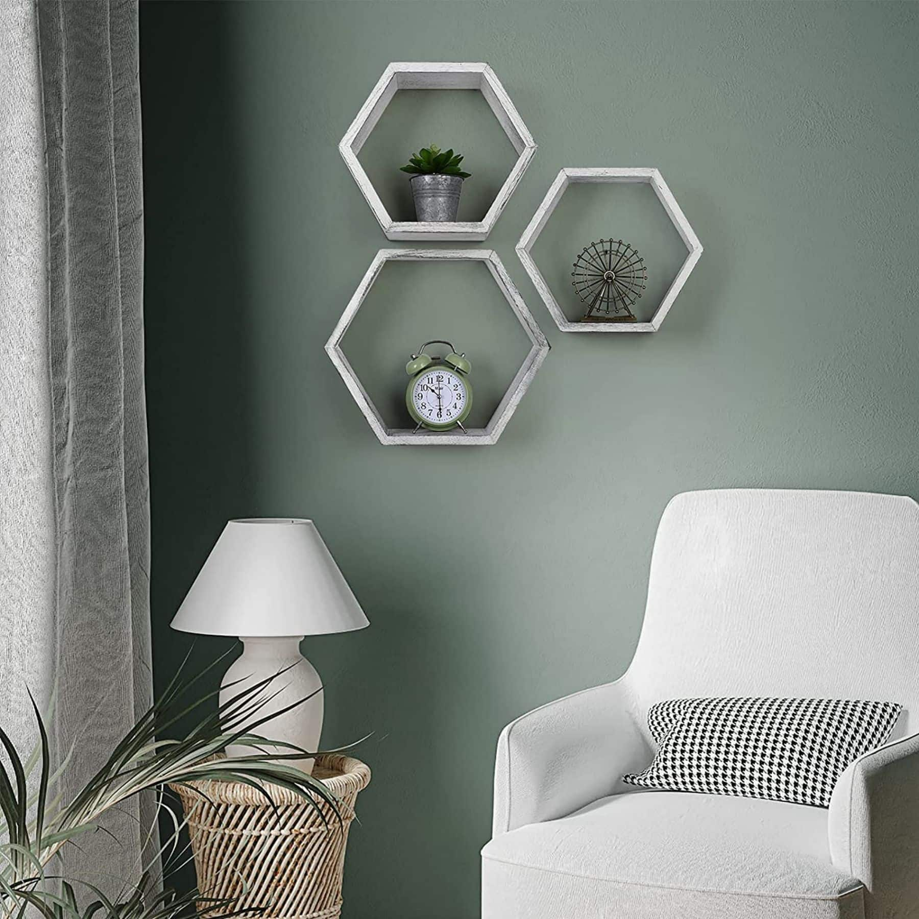 Rustic Gray Floating Hexagonal Shelf Set