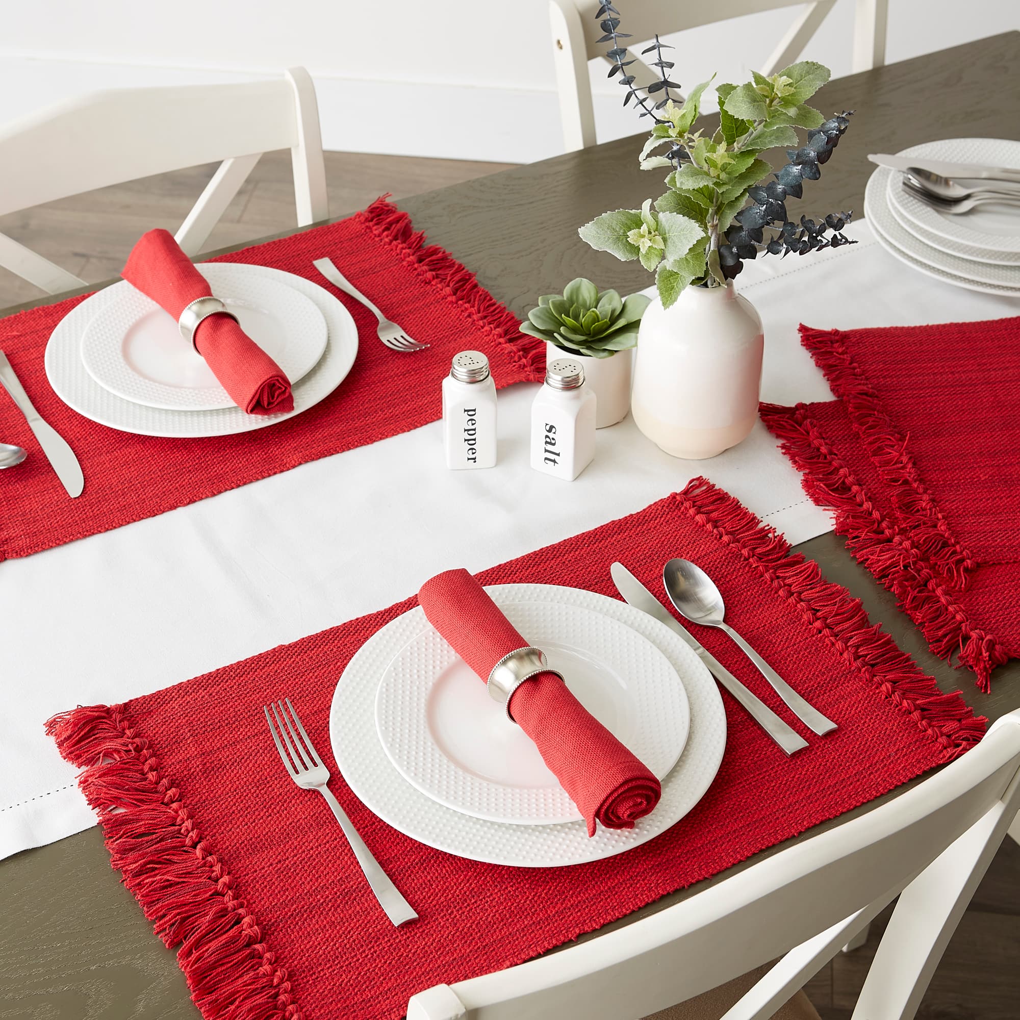 DII&#xAE; Variegated Red Fringe Placemat &#x26; Napkin Set, 8ct.