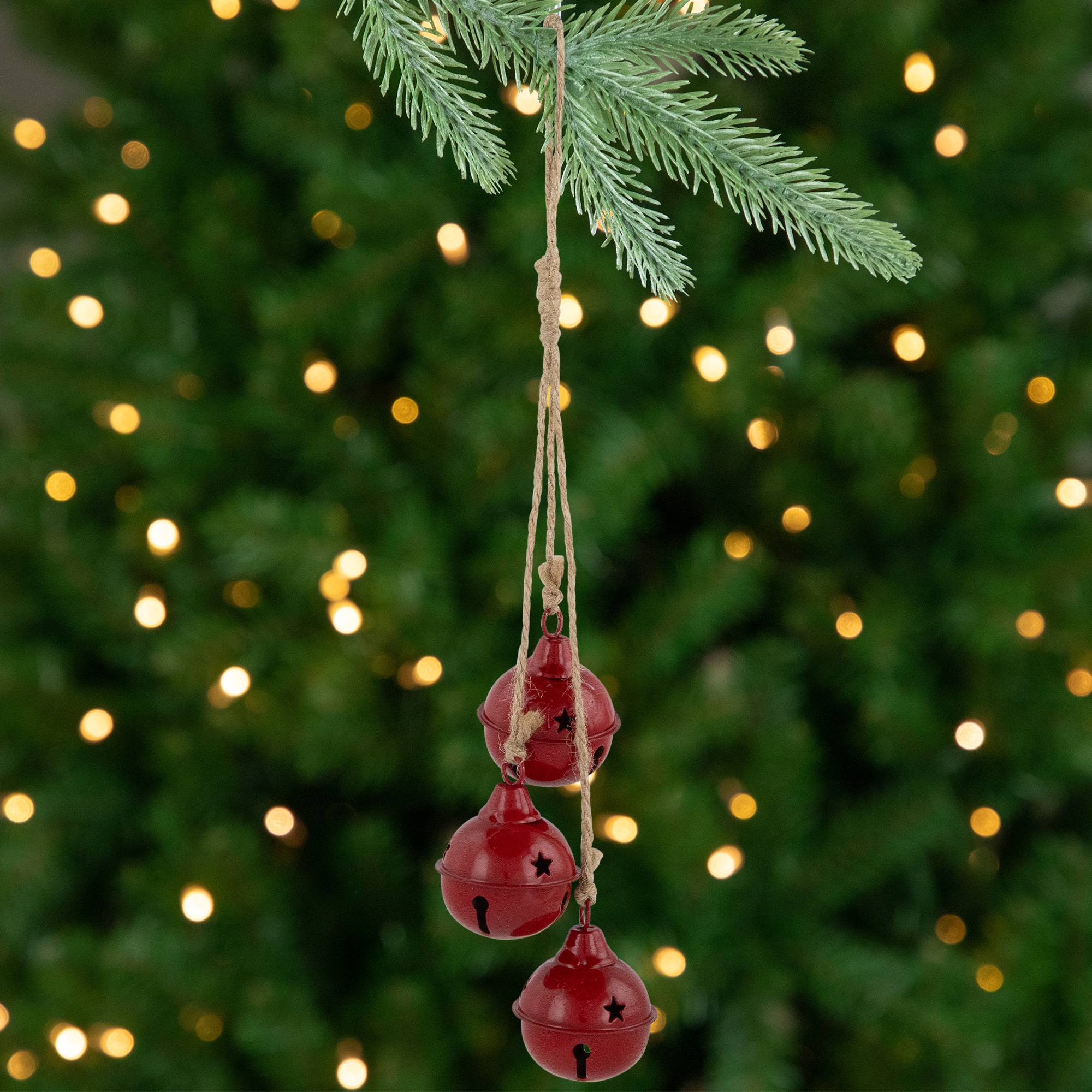 Cascading Christmas Jingle Bell Ornaments- 13.5&#x22; - Red - Set of 2
