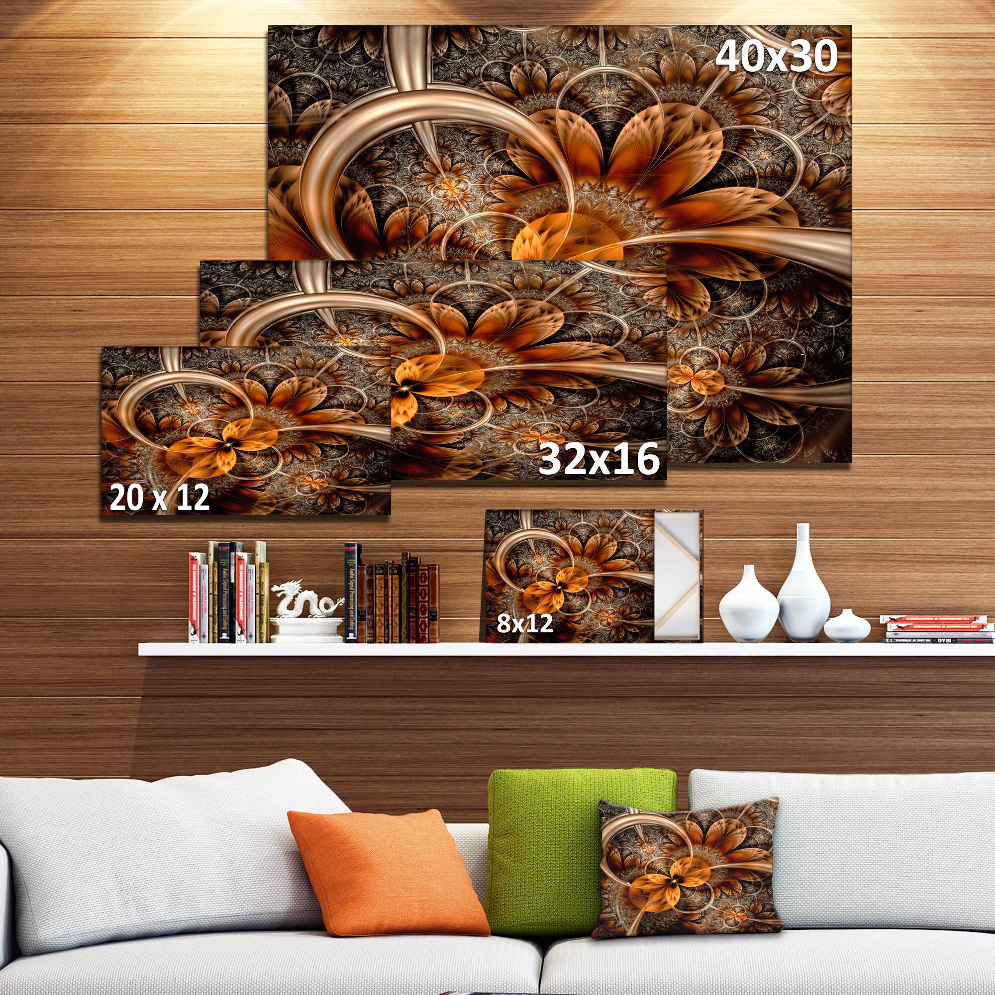 Designart - Dark Orange Fractal Flower - Abstract Canvas Art Print