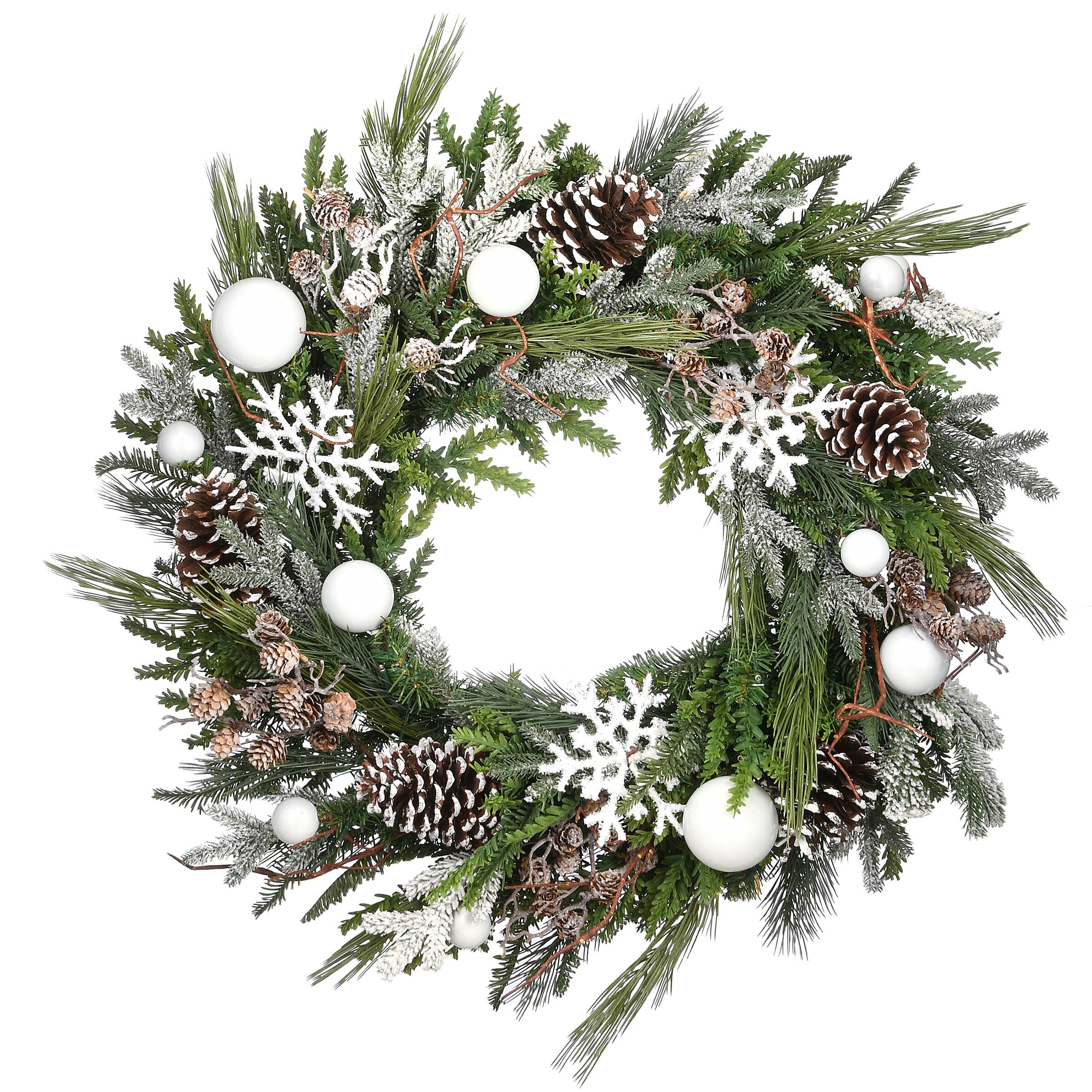 Alpine Collection 30" Warm White LED Decorated Wreath