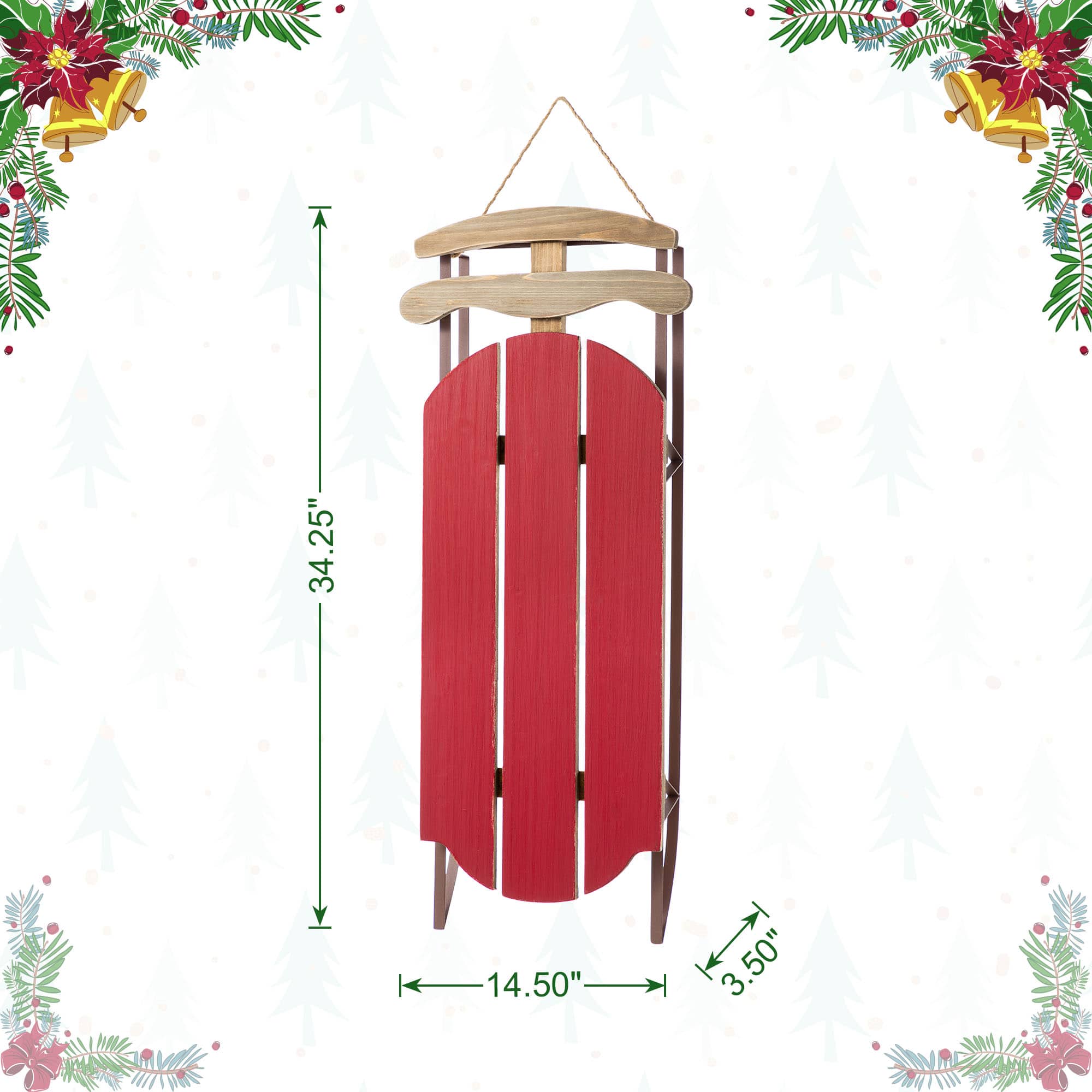 Glitzhome&#xAE; 34.25&#x22;&#xA0;Wooden Christmas Red Sleigh Porch Decor