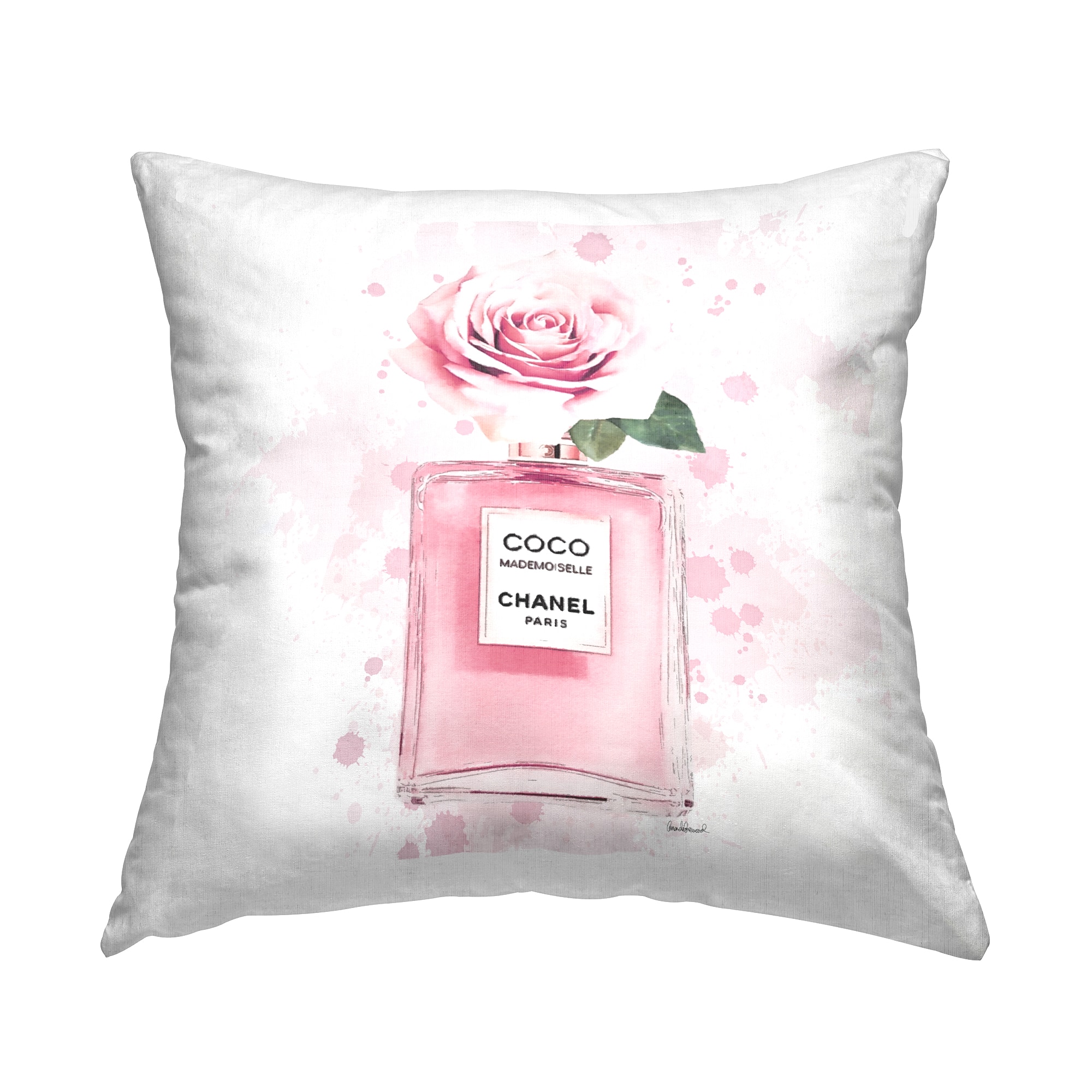 Stupell Industries Pink Flower Perfume Fashion Glam Design Throw Pillow 18" x 18"