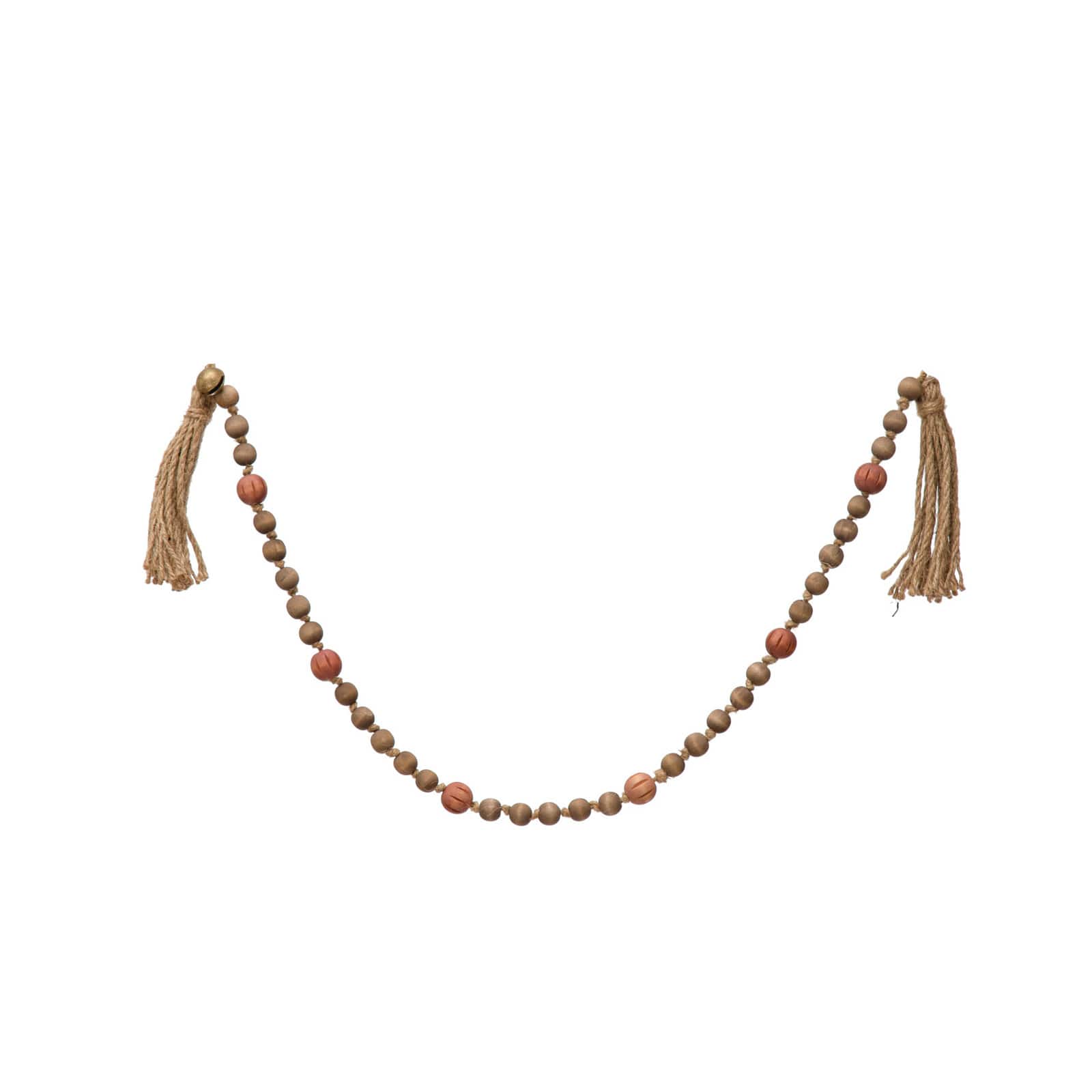 Hello Honey® 40" Paulownia Wood Beads, Jingle Bells & Jute Tassels Garland