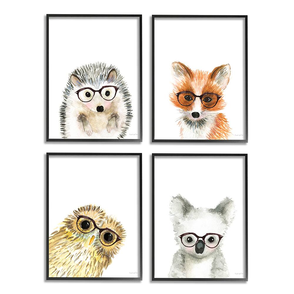 Stupell Industries Adorable Forest Animals with Glasses Owl Fox Framed Wall Art