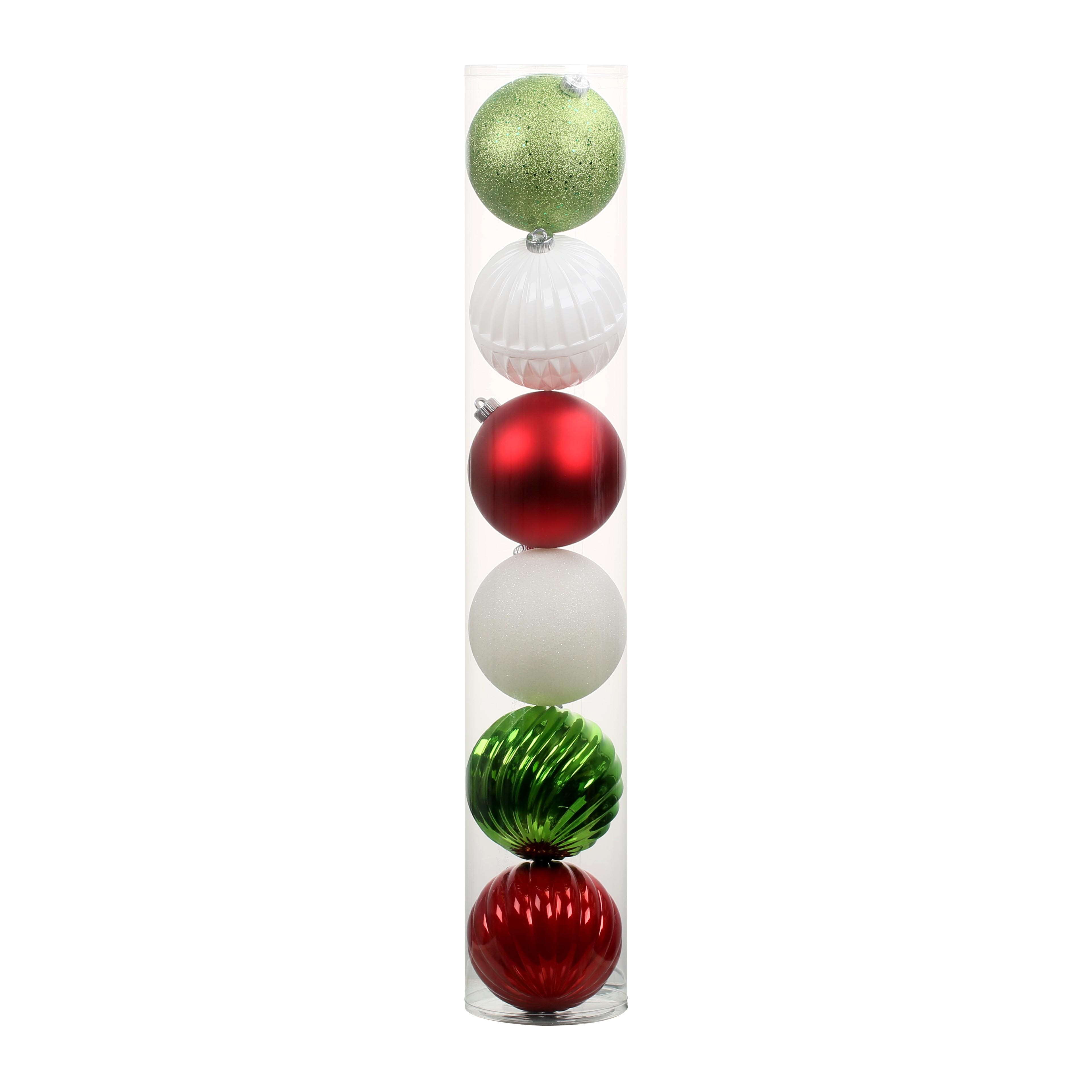 6 Pack 6&#x22; Red, White &#x26; Green Shatterproof Ball Ornaments by Ashland&#xAE;