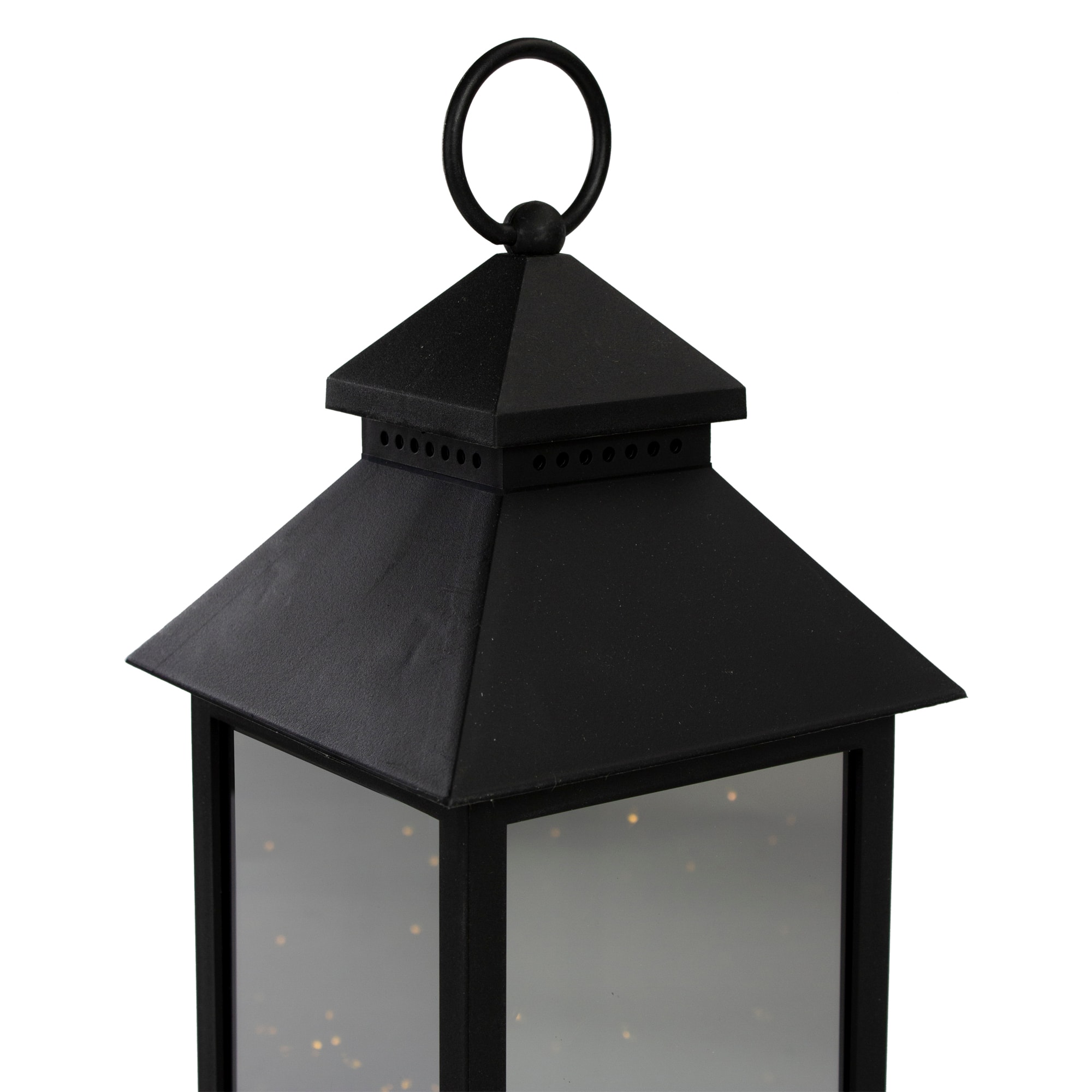 12" Black LED Lantern with Warm White Flickering Light