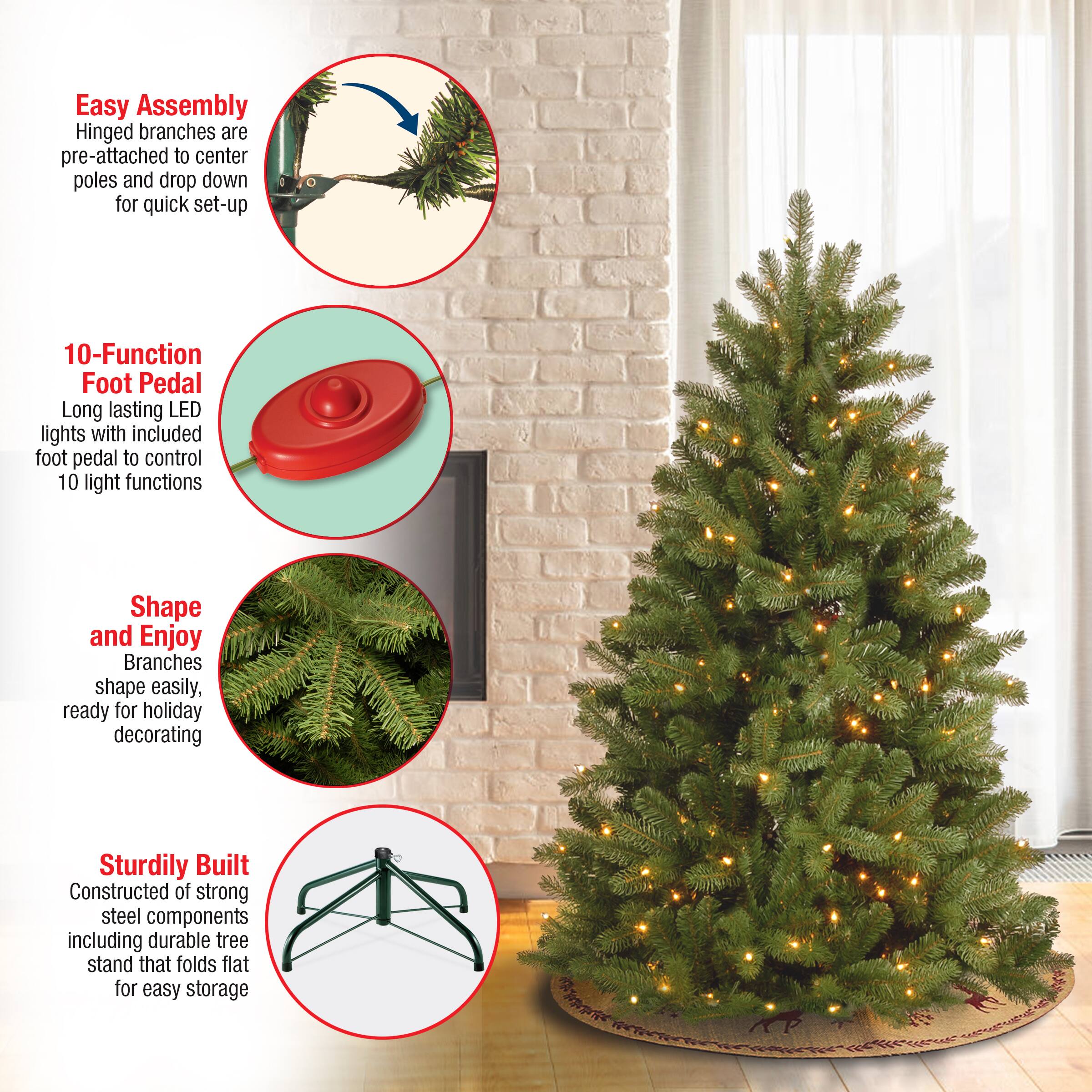 5 ft. Pre-Lit Feel Real&#xAE; Newberry&#xAE; Spruce Hinged Artificial Christmas Tree, Dual Color&#xAE; LED Lights