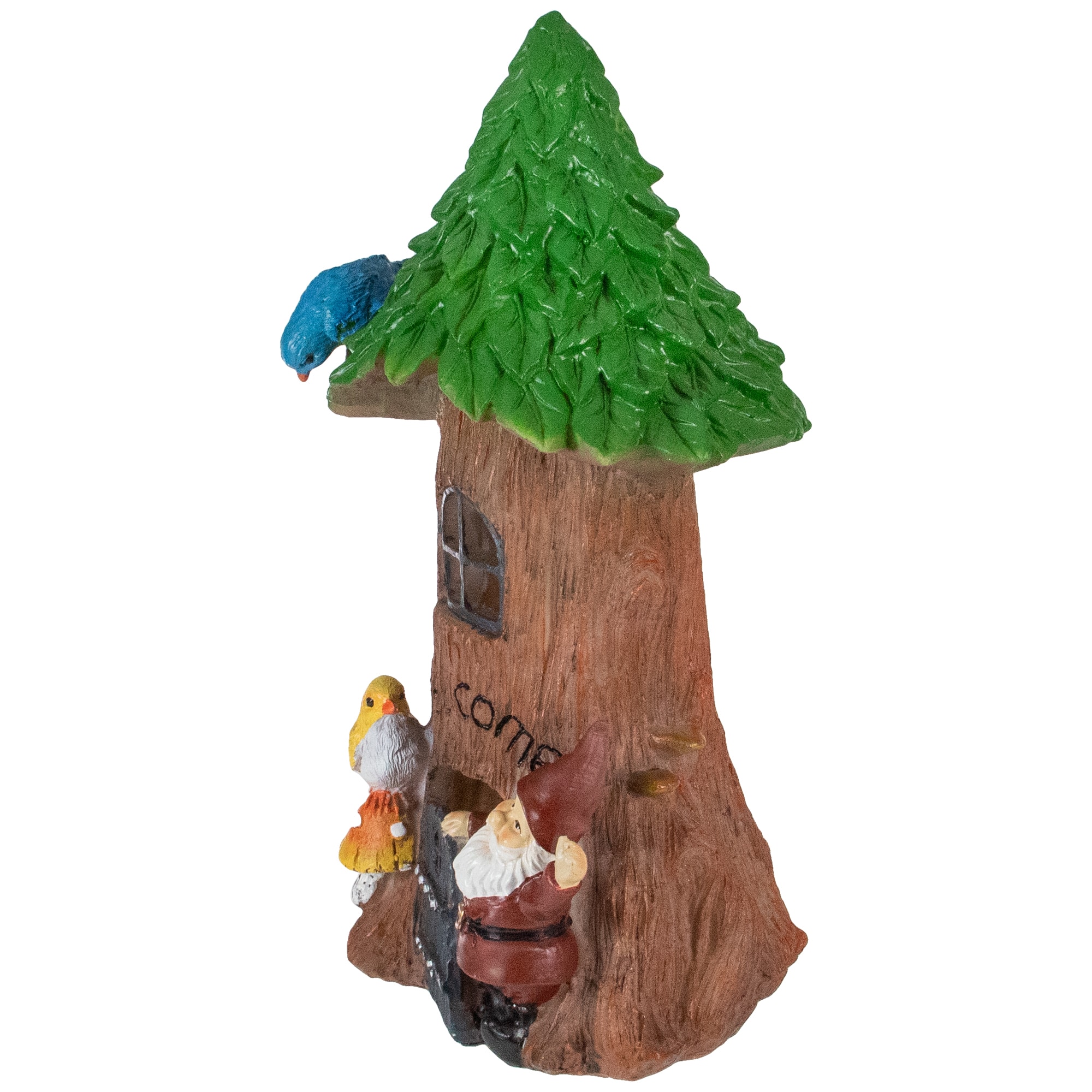 14&#x22; Solar Lighted Welcome Gnome Tree House Outdoor Garden Statue