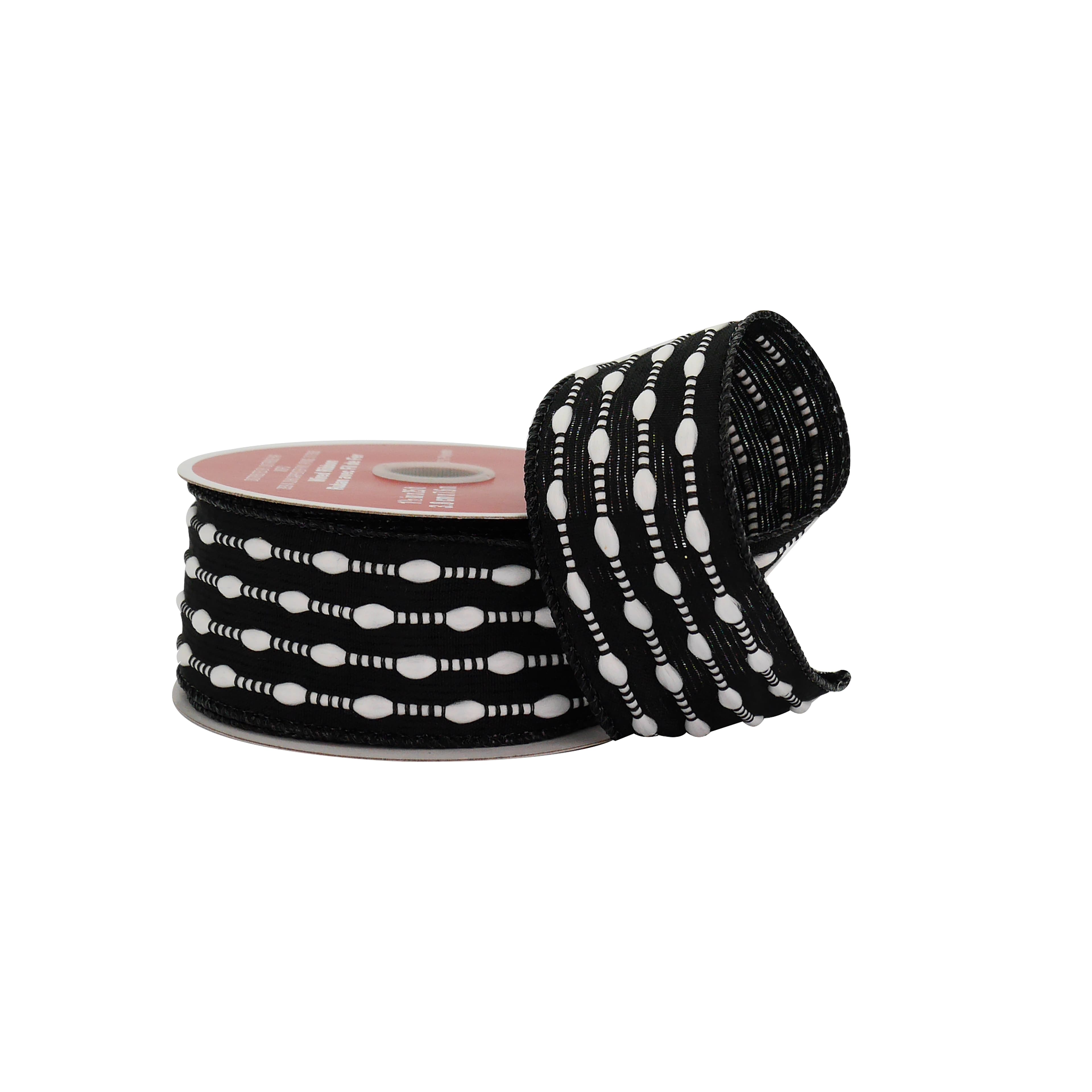 1.5" x 25ft. Black & White Stitch Wired Taffeta Ribbon by Celebrate It®