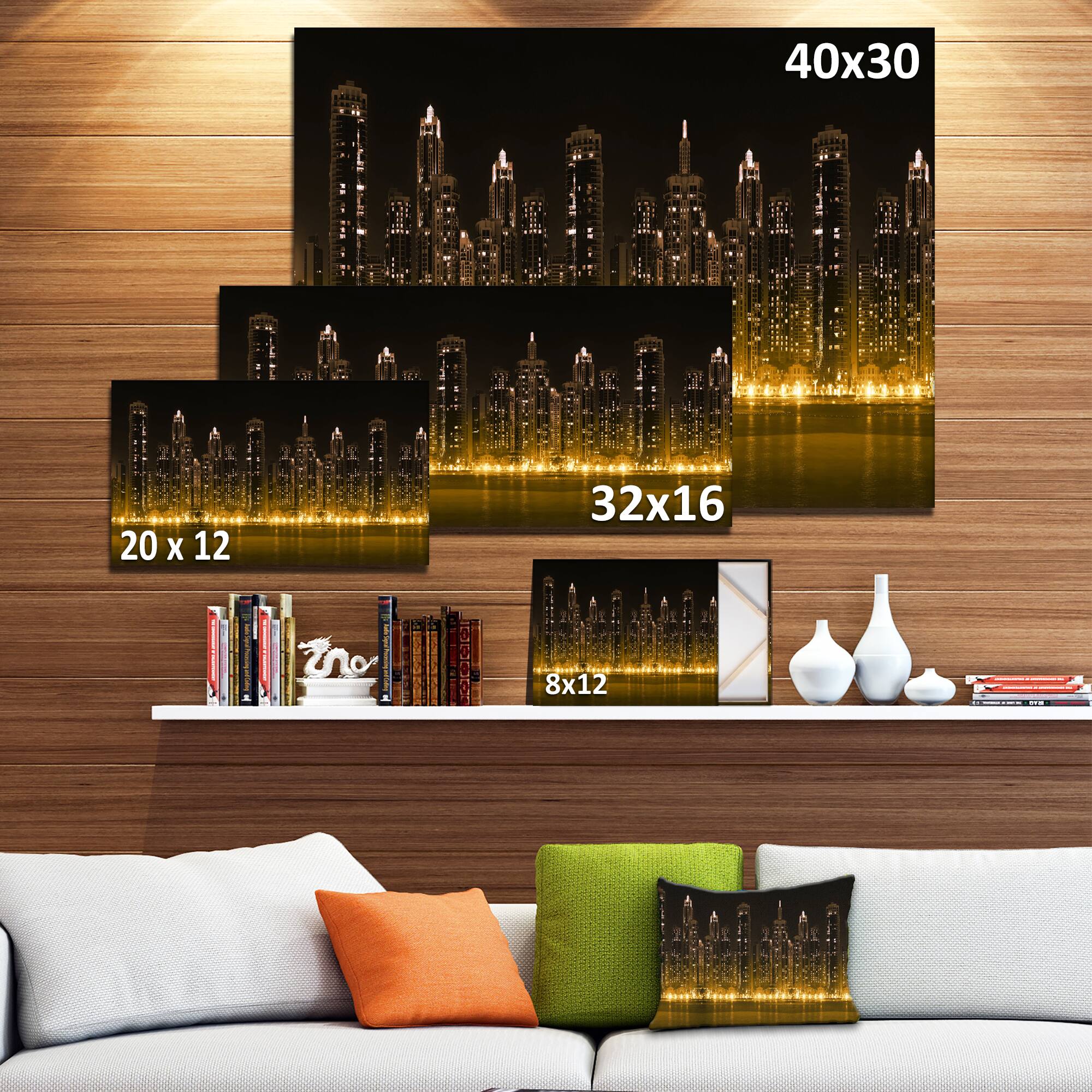 Designart - Modern City with Illuminated Skyscrapers - Cityscape Canvas Print