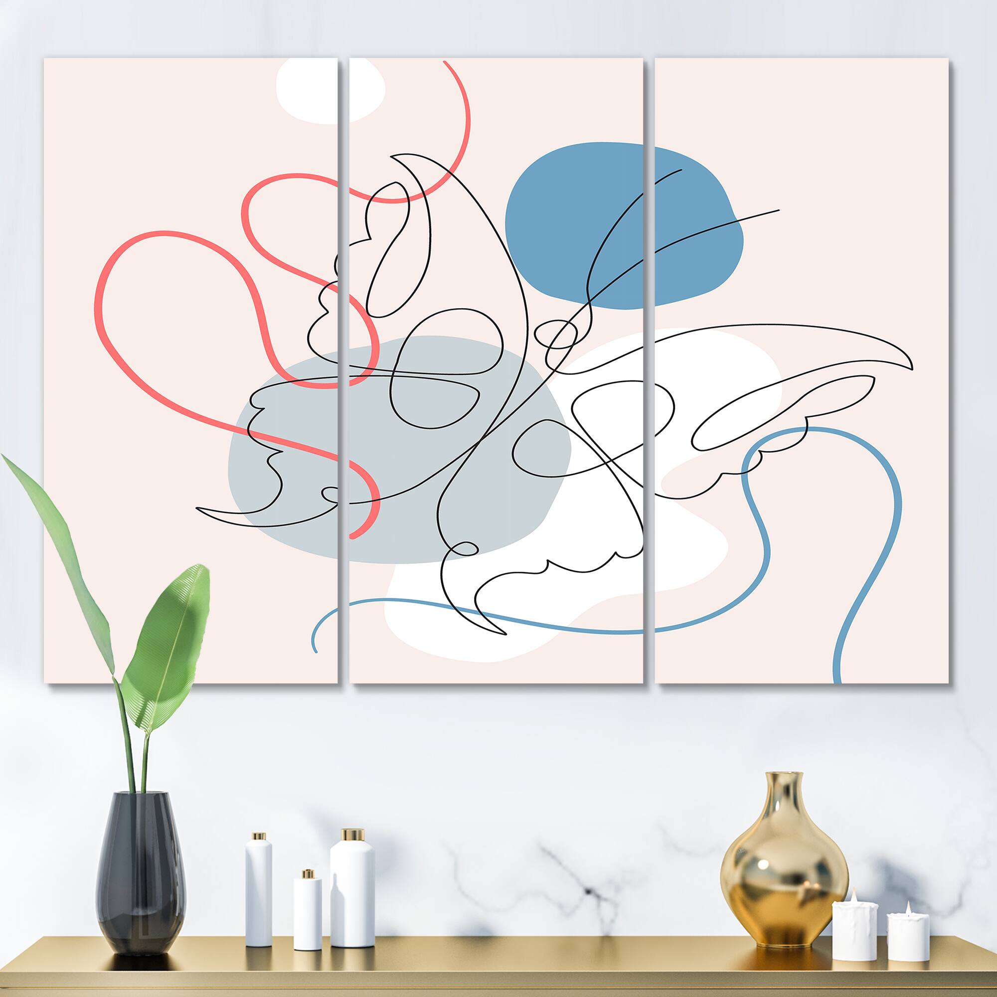 Designart - Butterfly One Line Drawing On Cubism Shapes I