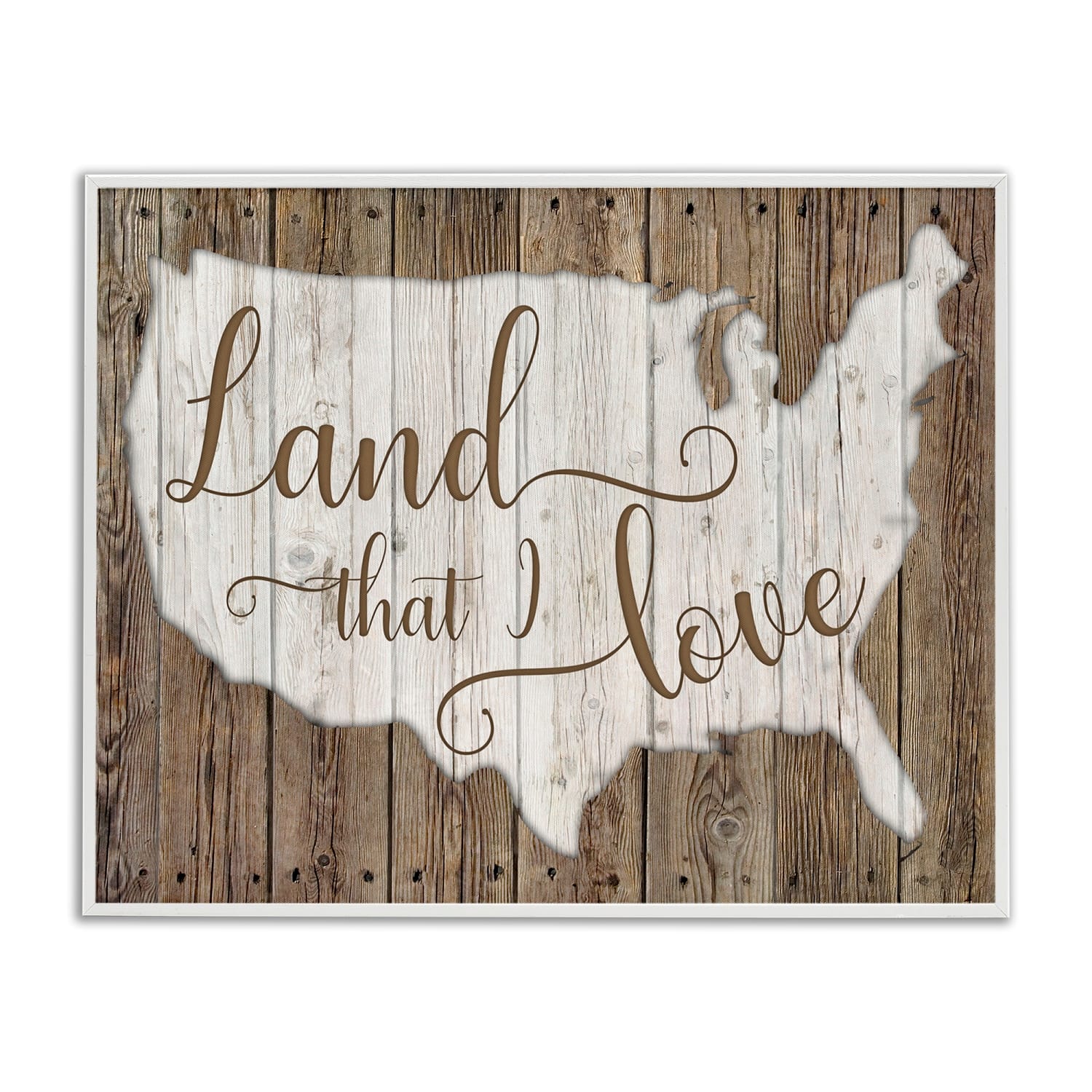 Stupell Industries Land I Love United States Map Rustic Background Framed Giclee Art