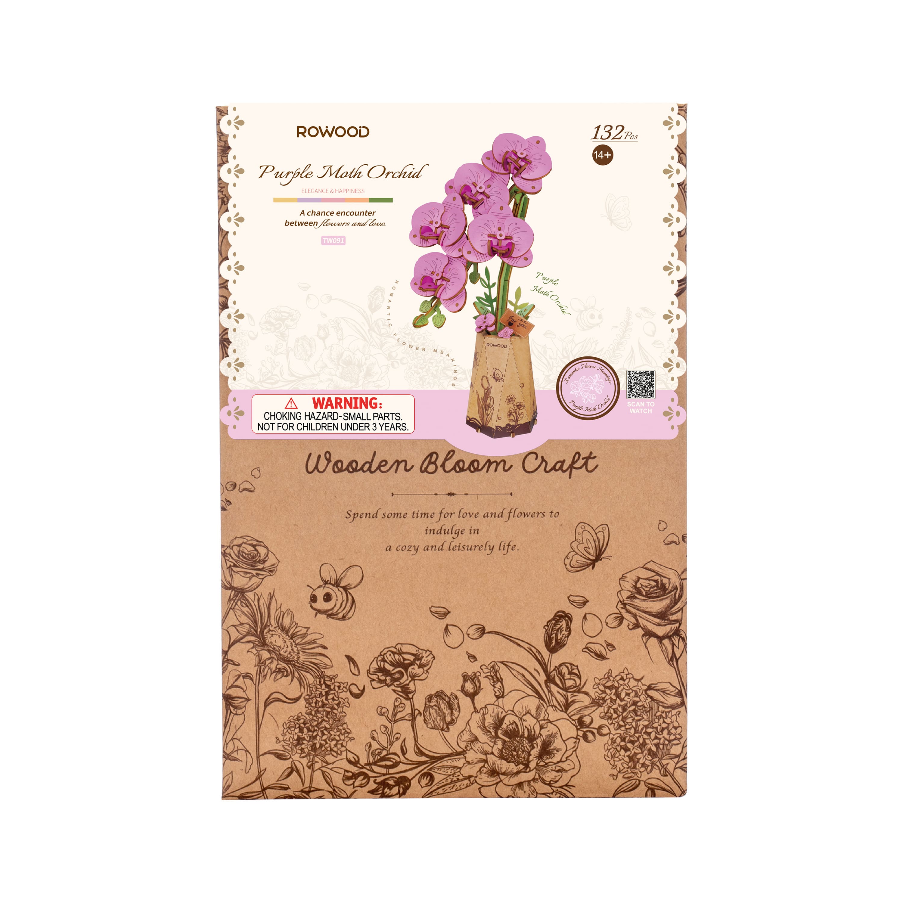 Rowood Purple Moth Orchid Wooden Bloom Craft