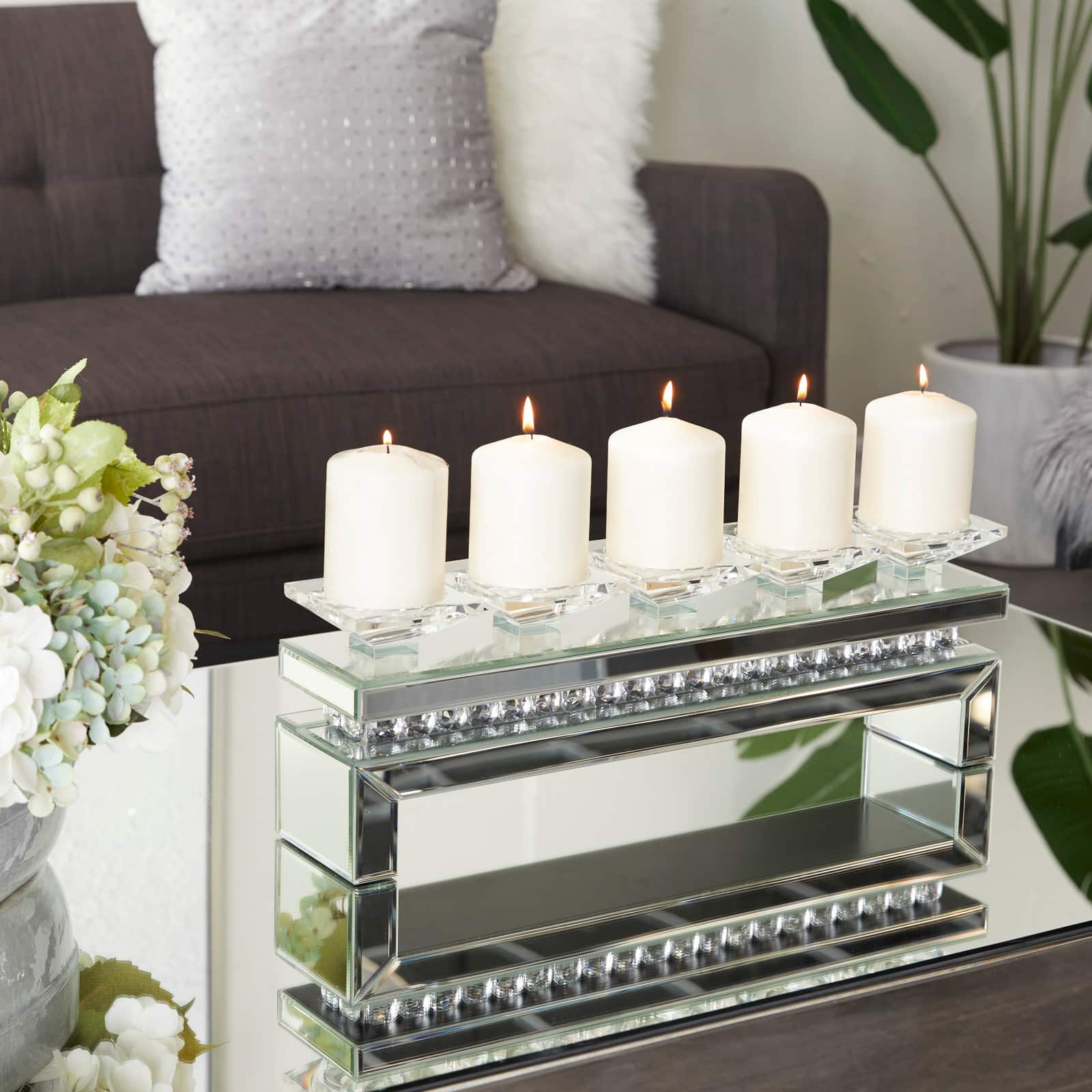 Set of 3 Silver MDF Glam Candle Holder, 7&#x22; x 20&#x22; x 4&#x22;