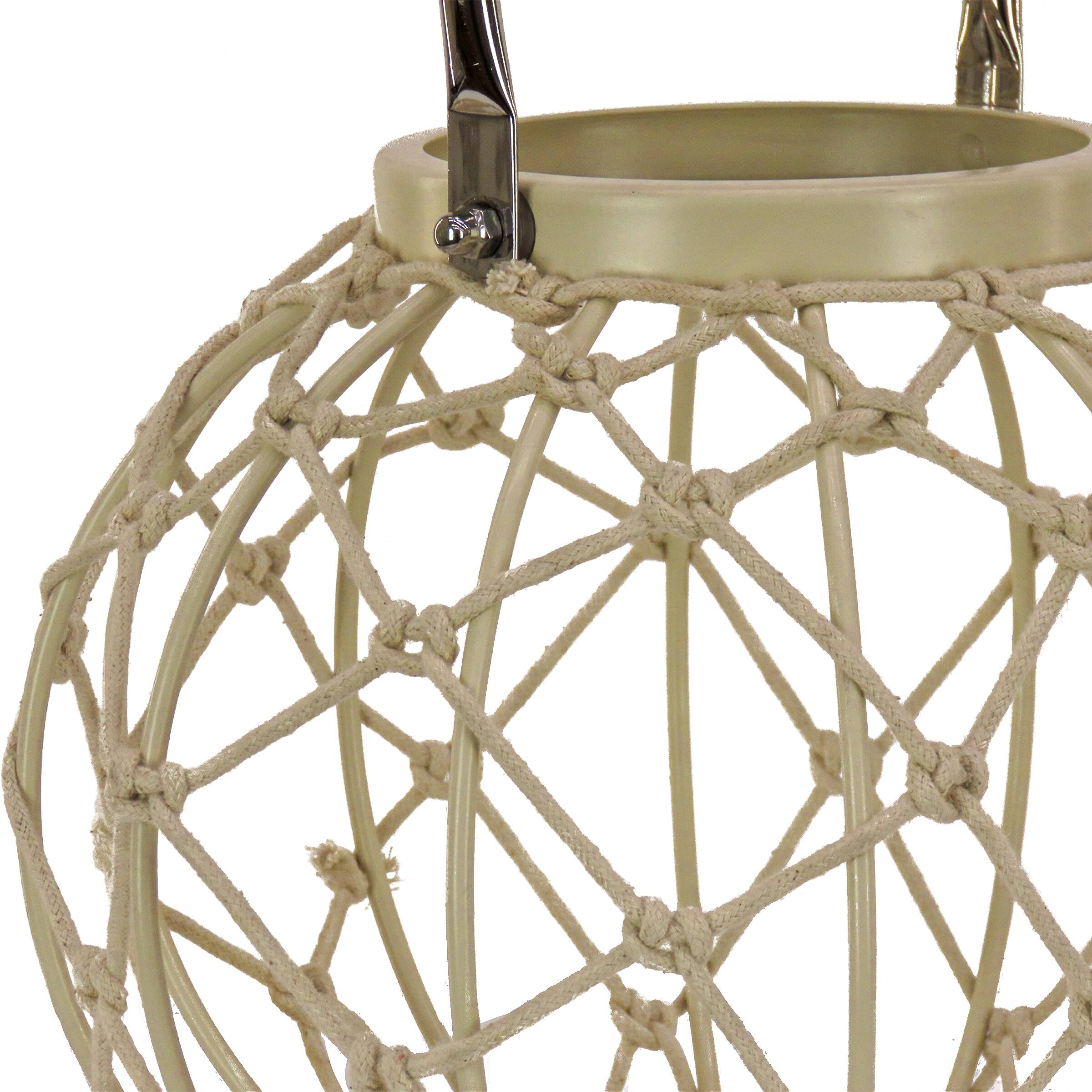 Bleached Sand Round Rope Weave Candle Lantern