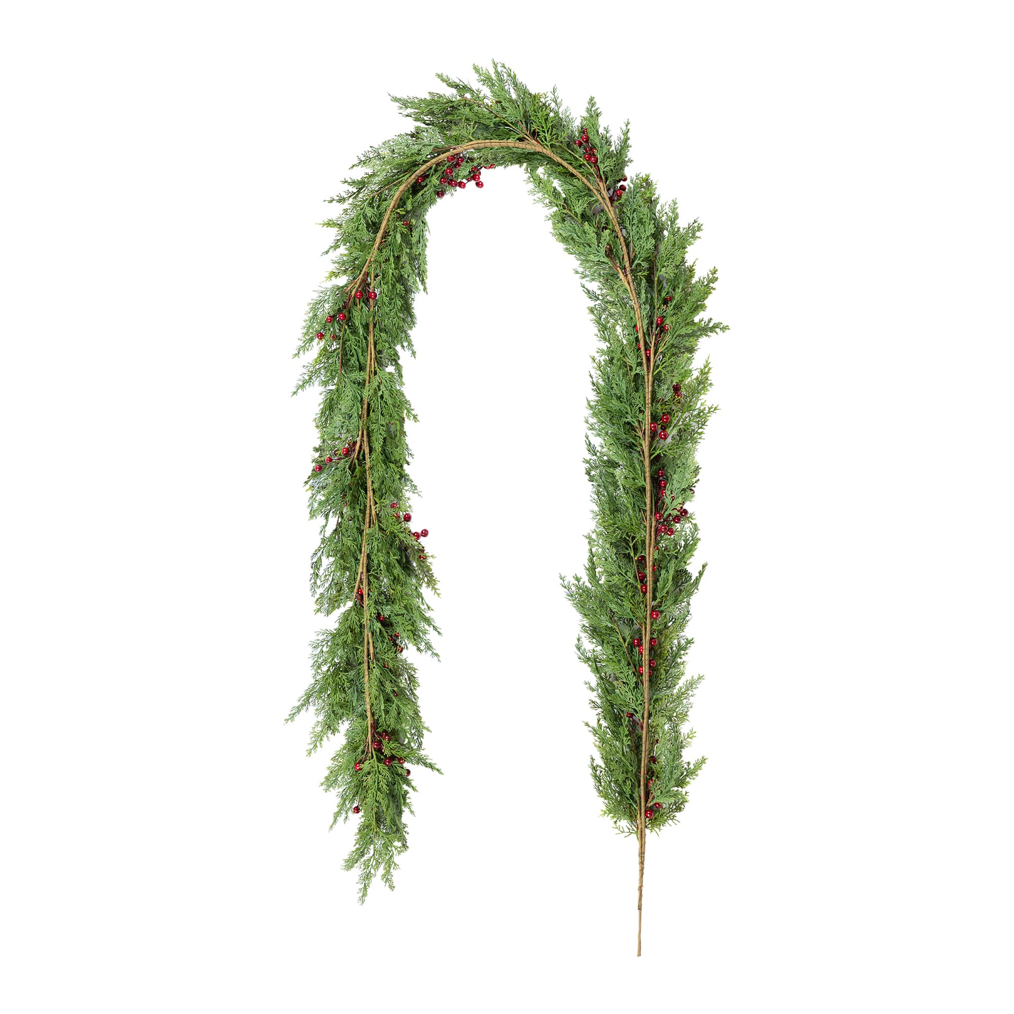 Glitzhome&#xAE; 9ft Christmas Greenery PE Cedar Garland with Red Berries