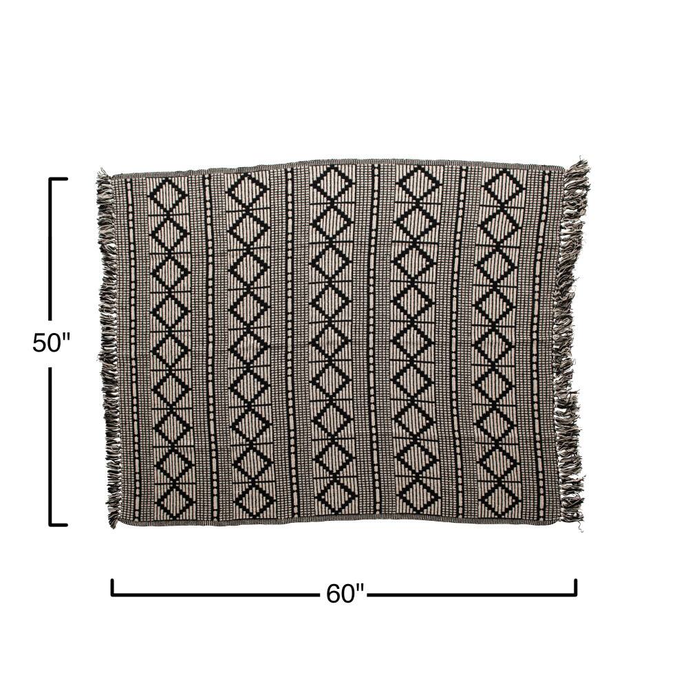 Hello Honey® Black & Beige Woven Cotton Blend Throw Blanket with Fringe