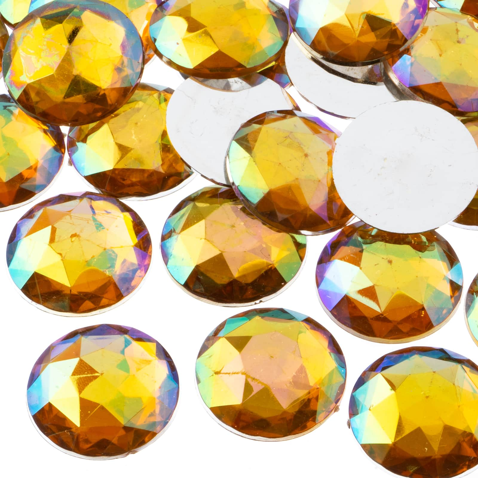 John Bead 100-Piece 25mm  Yellow AB Acrylic Round Flat Back Rhinestones 