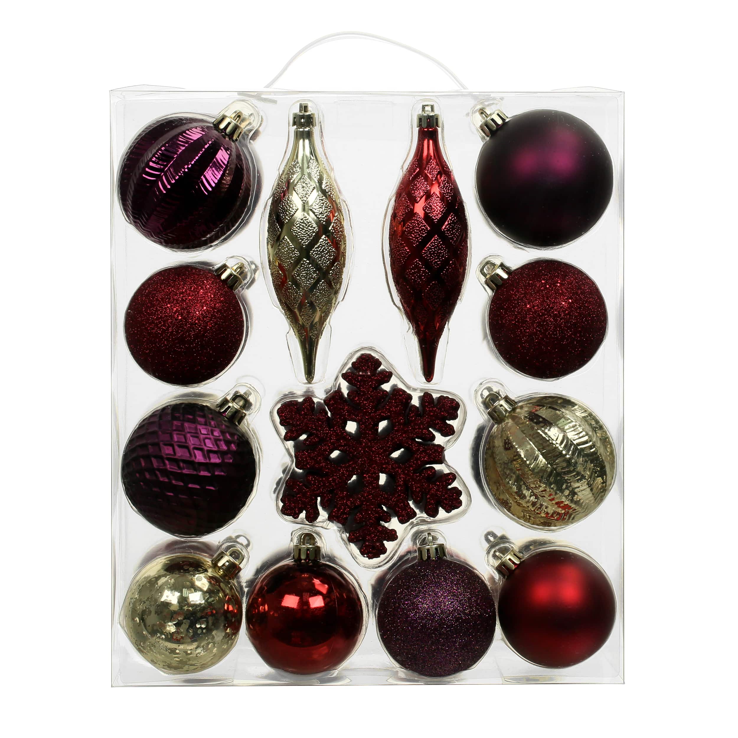 34 Pack Ball, Finial, &#x26; Snowflake Shatterproof Ornaments by Ashland&#xAE;