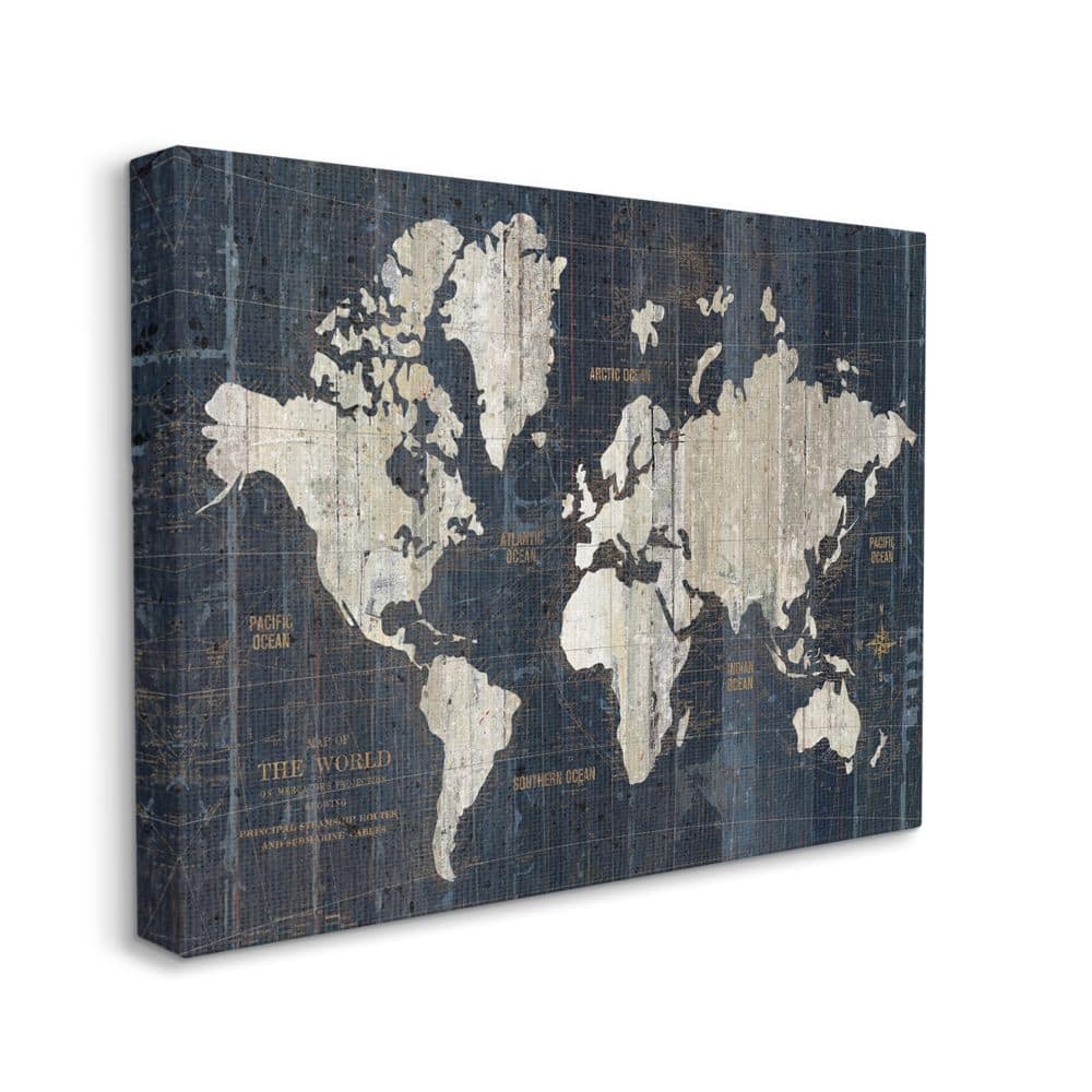 Stupell Industries Distressed Antique World Map Rustic Aesthetic Canvas Wall Art