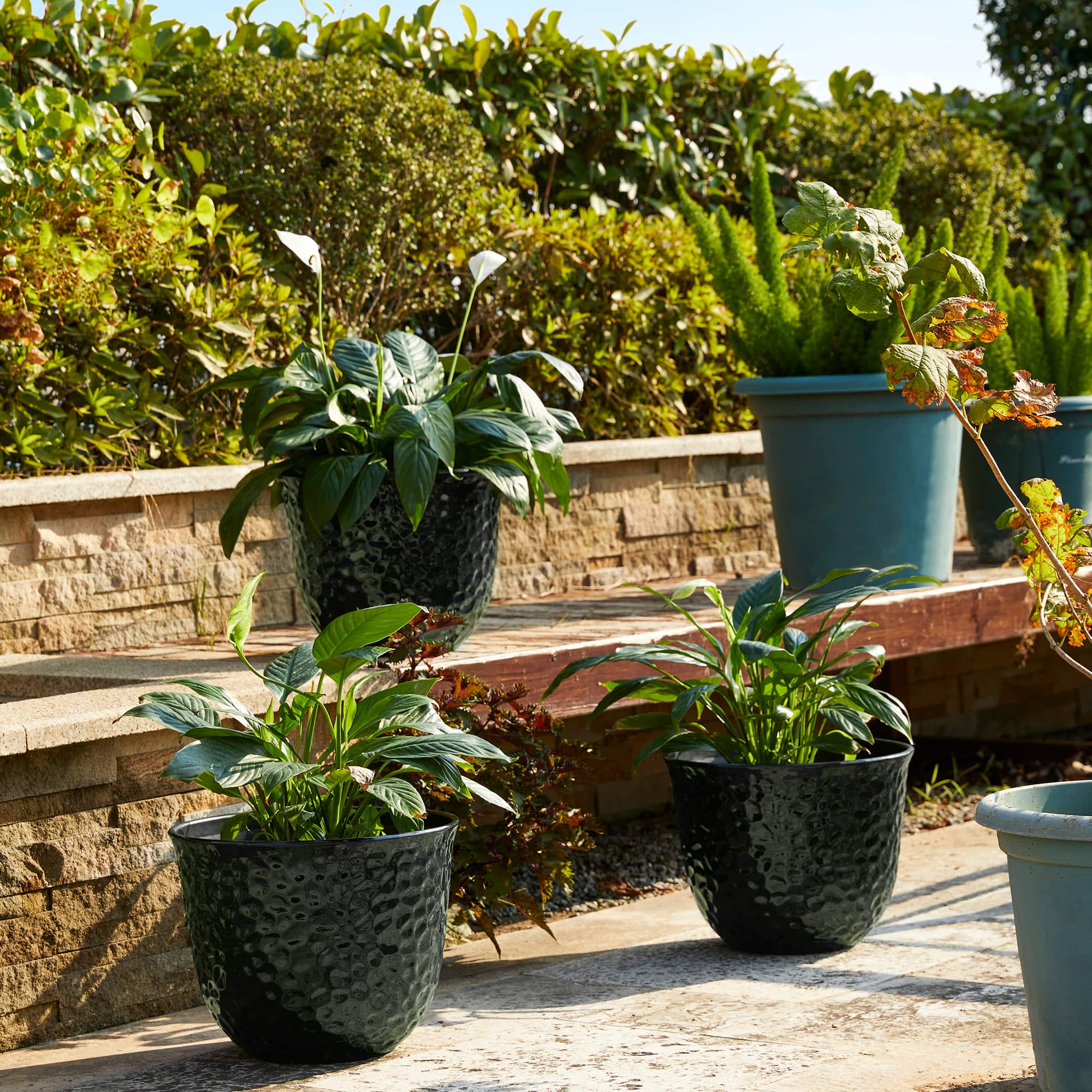 Glitzhome® 11.75" Honeycomb Textured Green Faux Ceramic Plastic Planters, 3ct.