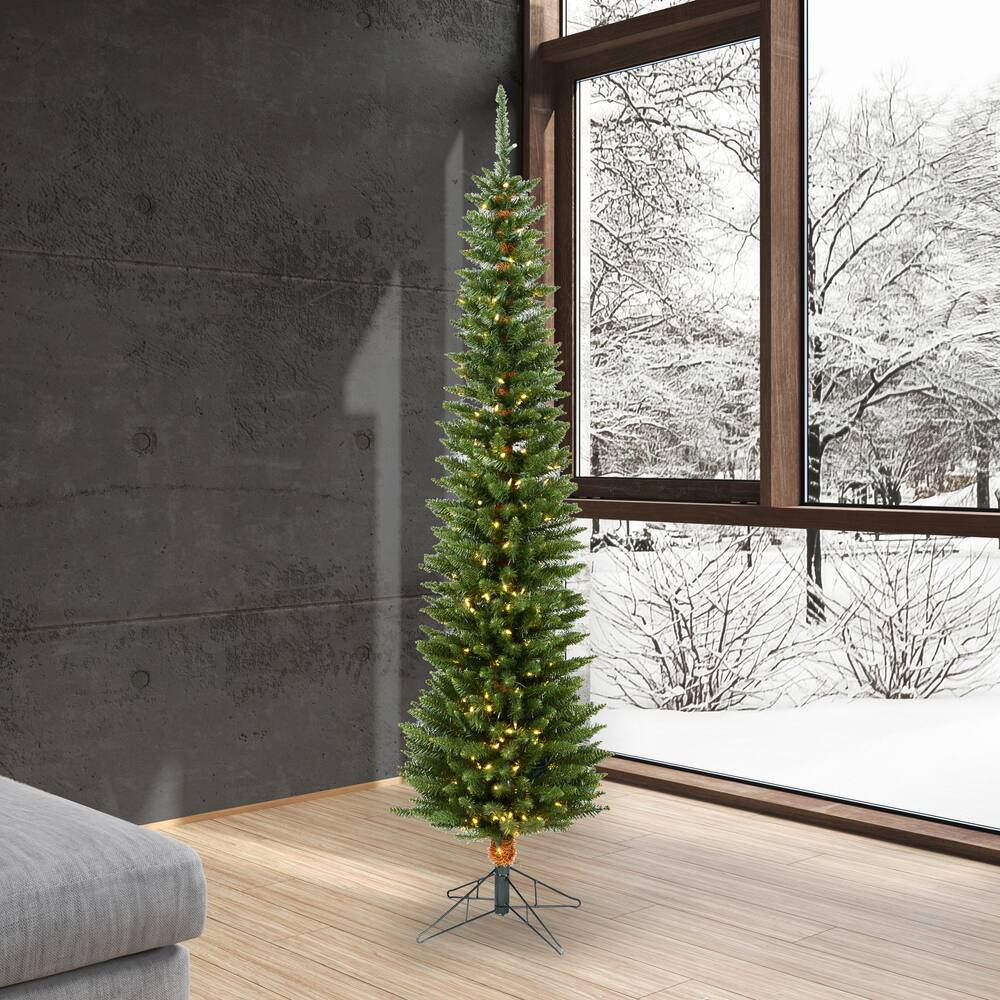 6.5ft. Pre-Lit Slim Durham Pine Artificial Christmas Tree, Clear Dura-Lit® Lights