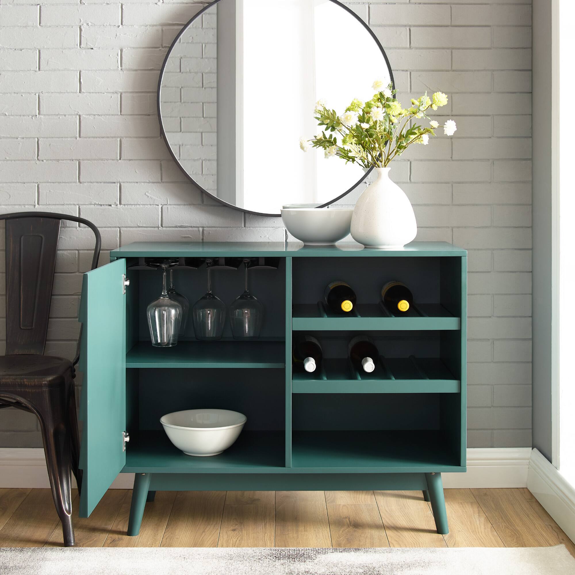Walker Edison 36&#x22; Dark Teal Louvered Door Bar Cabinet